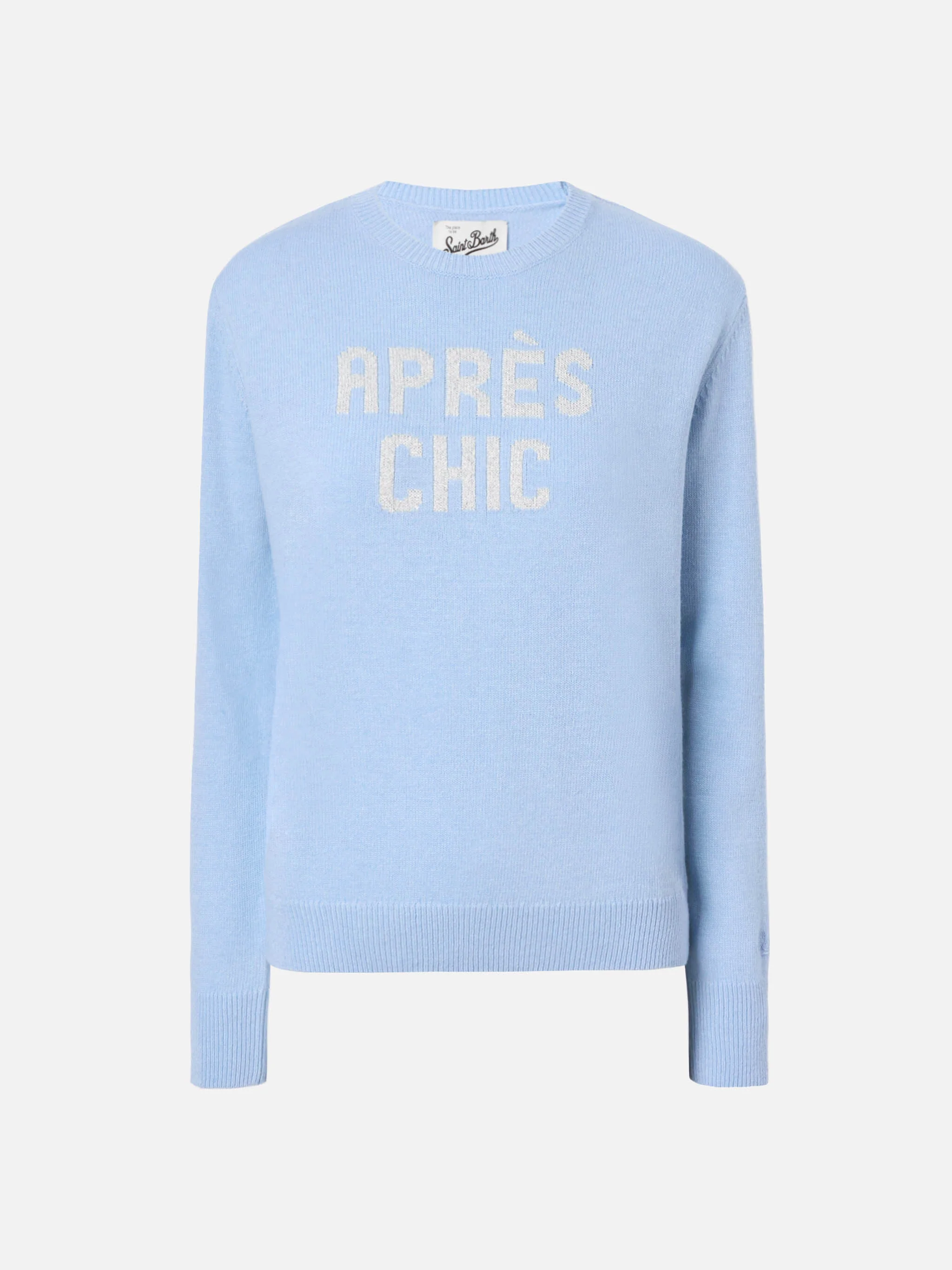 Maglione New Queen in misto cashmere azzurro con jacquard Après Chic - Image 5