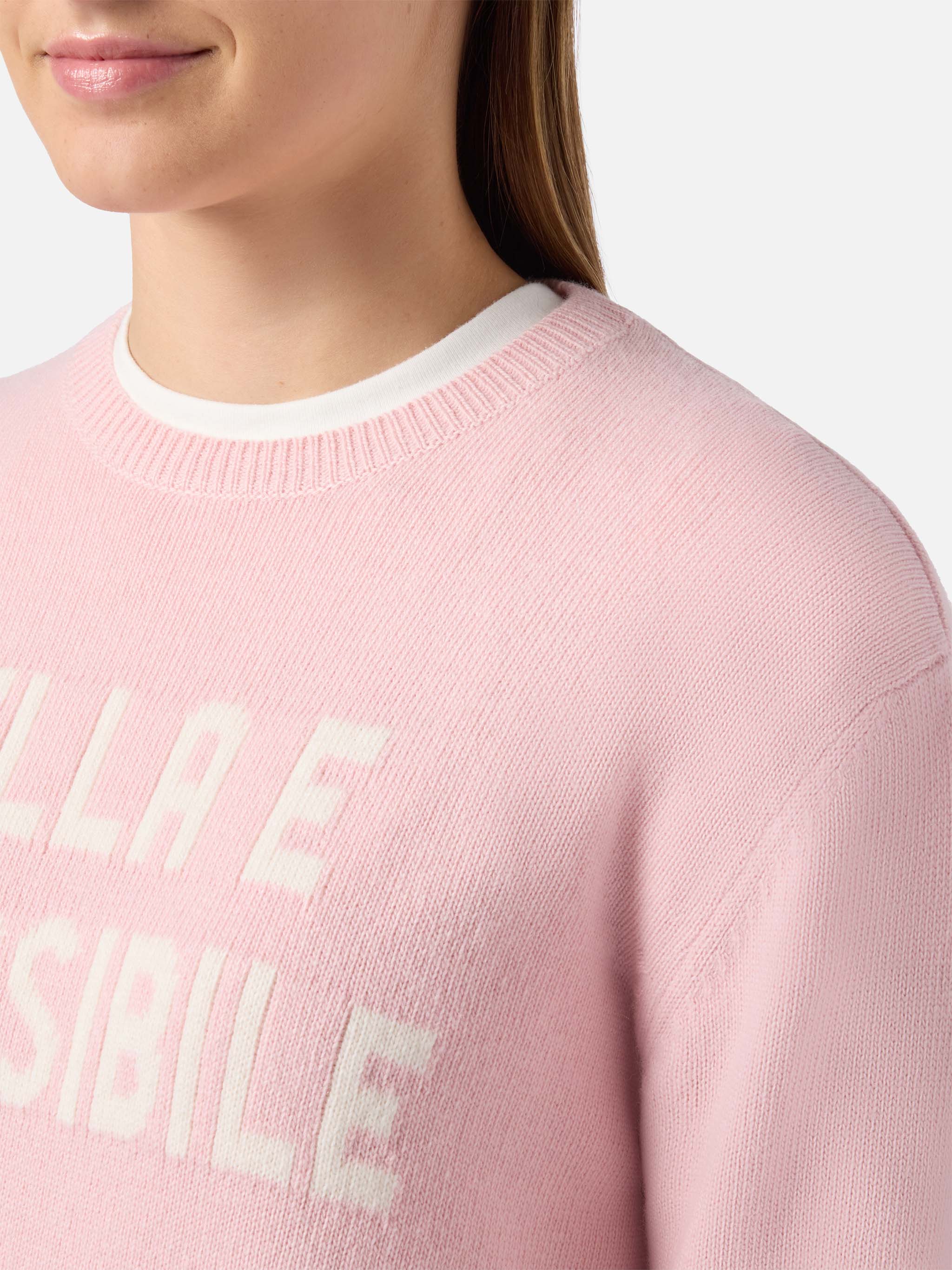 Maglione New Queen in misto cashmere rosa con jacquard Bella e Impossibile - Image 2