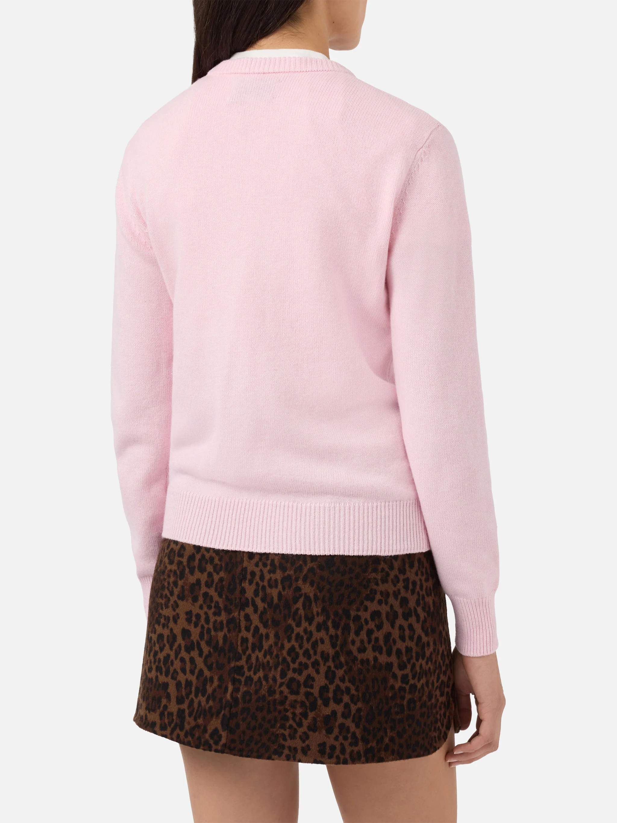Maglione New Queen in misto cashmere rosa con jacquard cartolina Cortina - Image 3