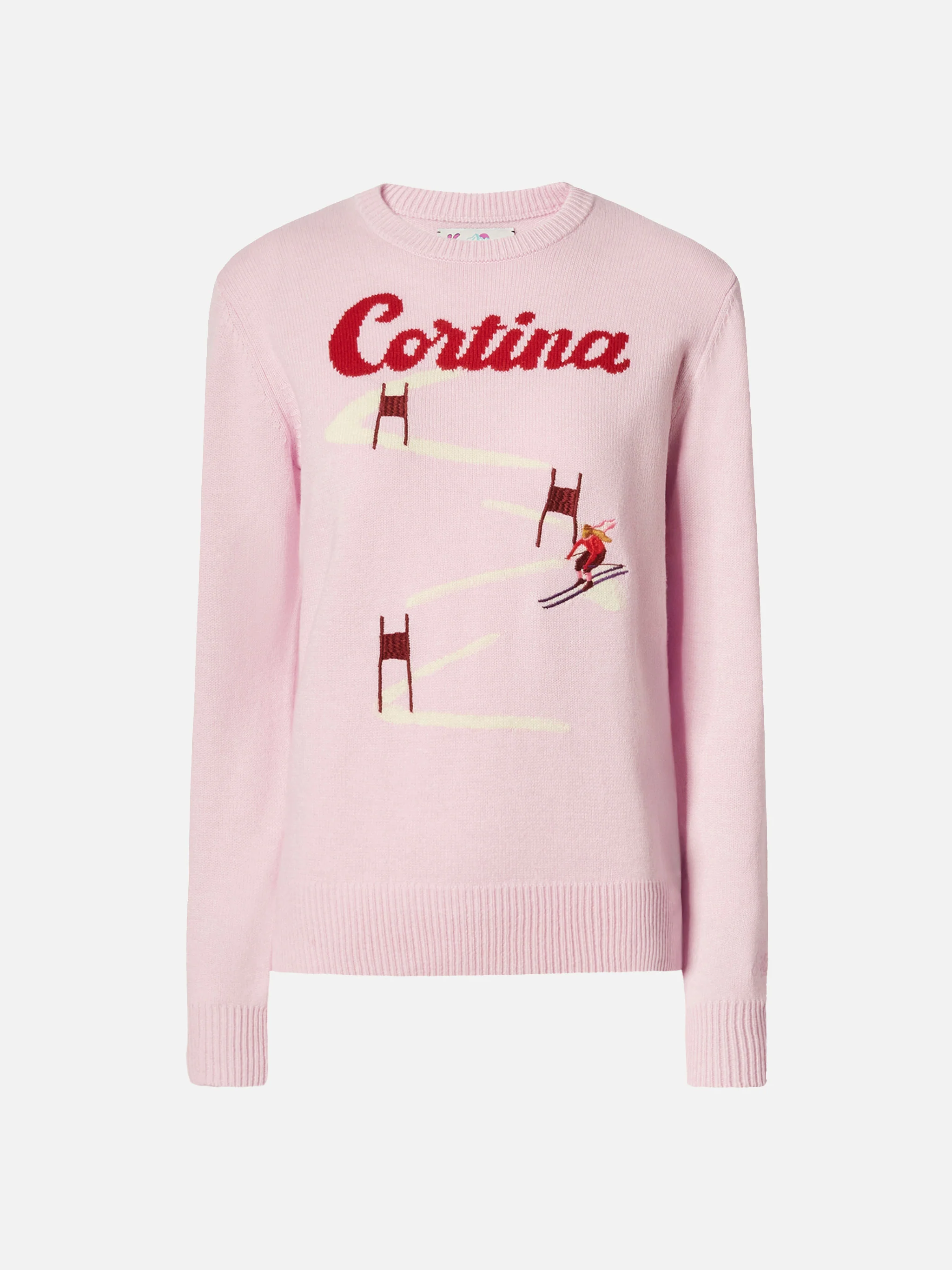 Maglione New Queen in misto cashmere rosa con jacquard cartolina Cortina - Image 5