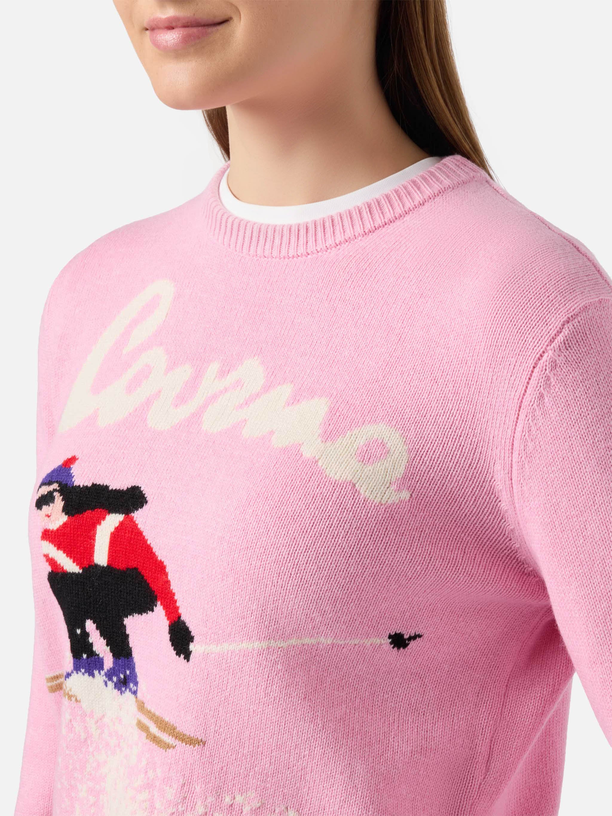 Maglione New Queen in misto cashmere rosa con jacquard cartolina Courma - Image 2