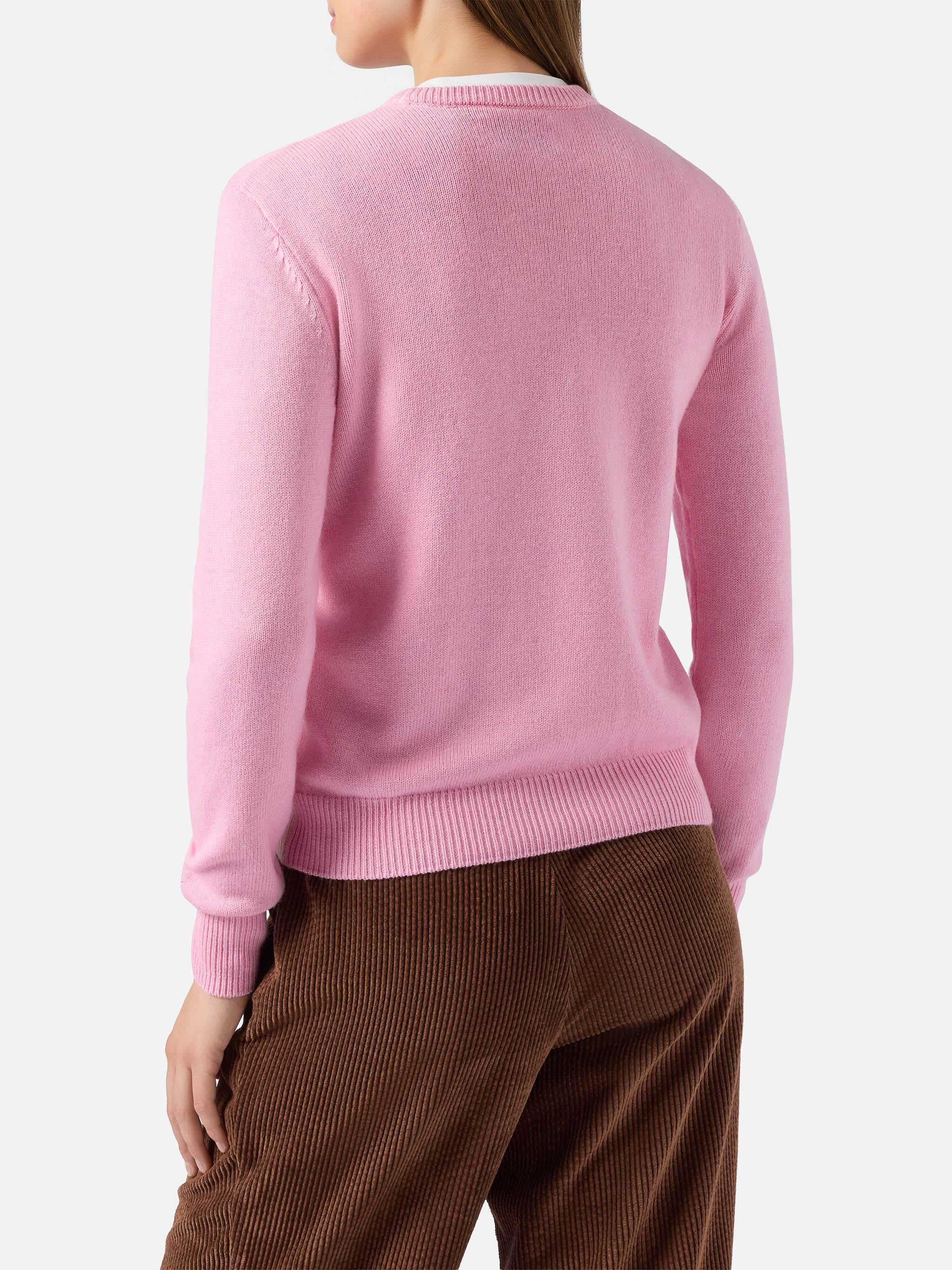 Maglione New Queen in misto cashmere rosa con jacquard cartolina Courma - Image 3