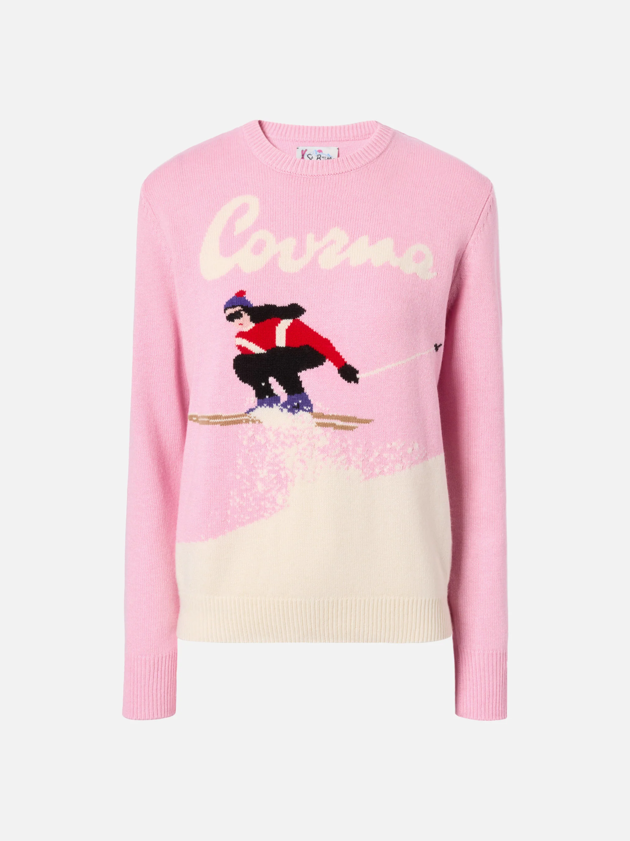 Maglione New Queen in misto cashmere rosa con jacquard cartolina Courma - Image 4