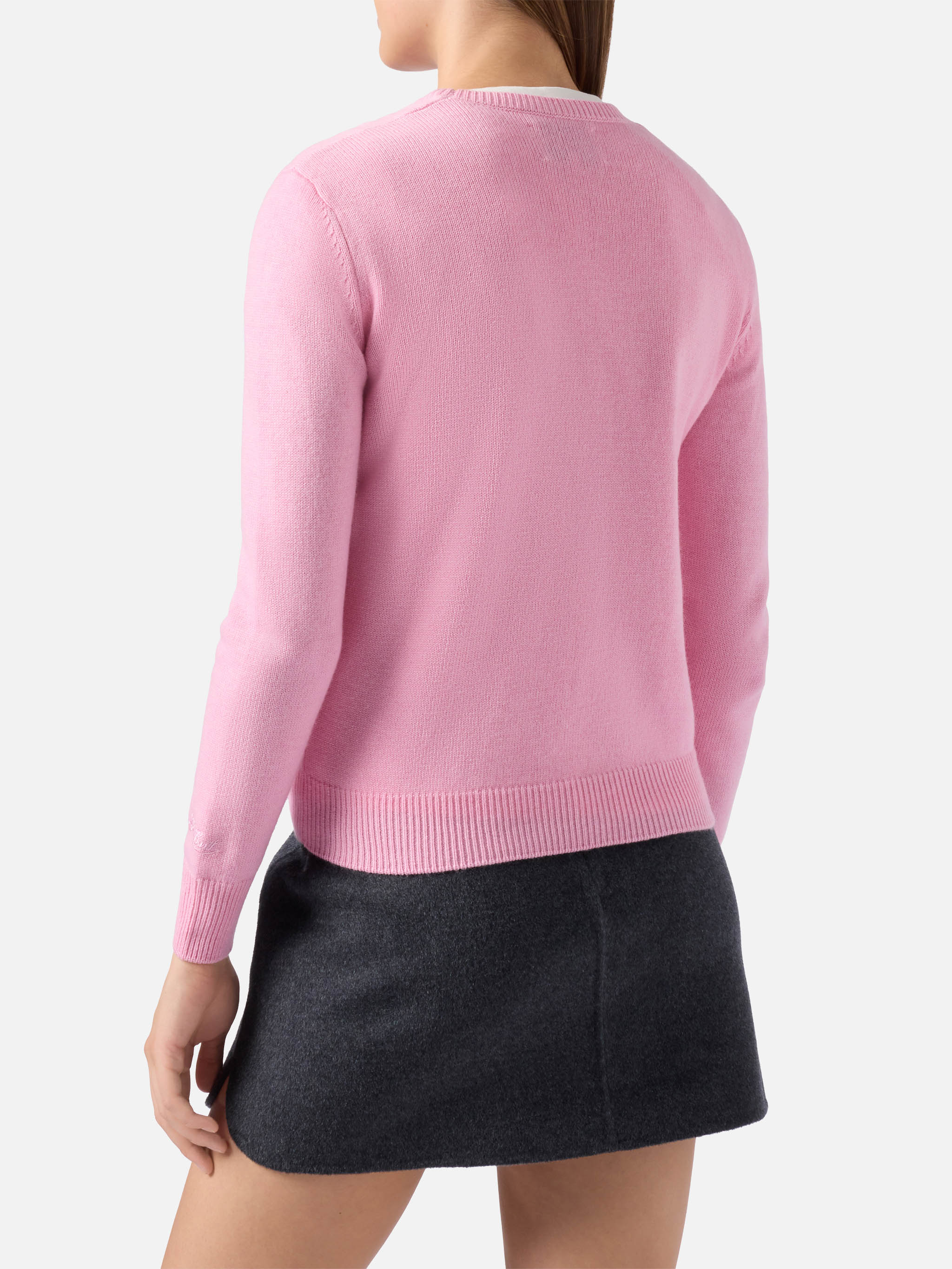 Maglione New Queen in misto cashmere rosa con applicazione in strass Strassata - Image 4