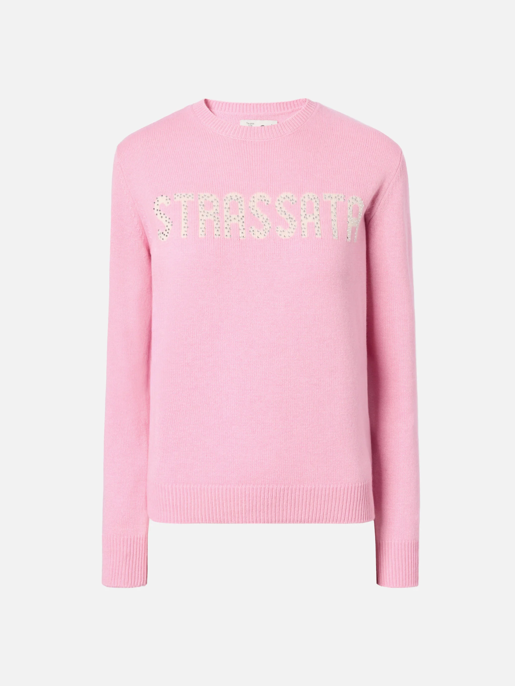 Maglione New Queen in misto cashmere rosa con applicazione in strass Strassata - Image 5