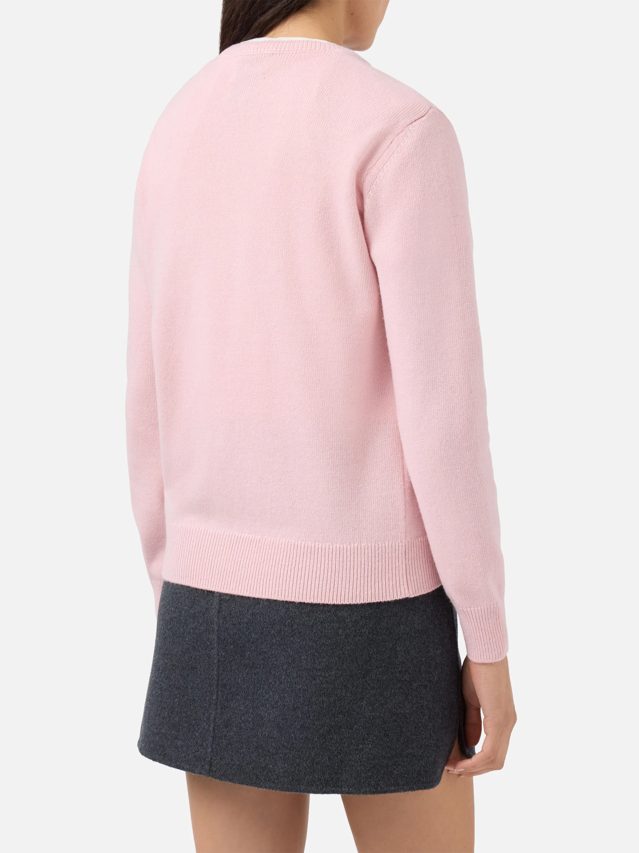 Girocollo New Queen in misto cashmere rosa con jacquard lurex Vacanze di Natale | VACANZE DI NATALE SPECIAL EDITION - Image 3