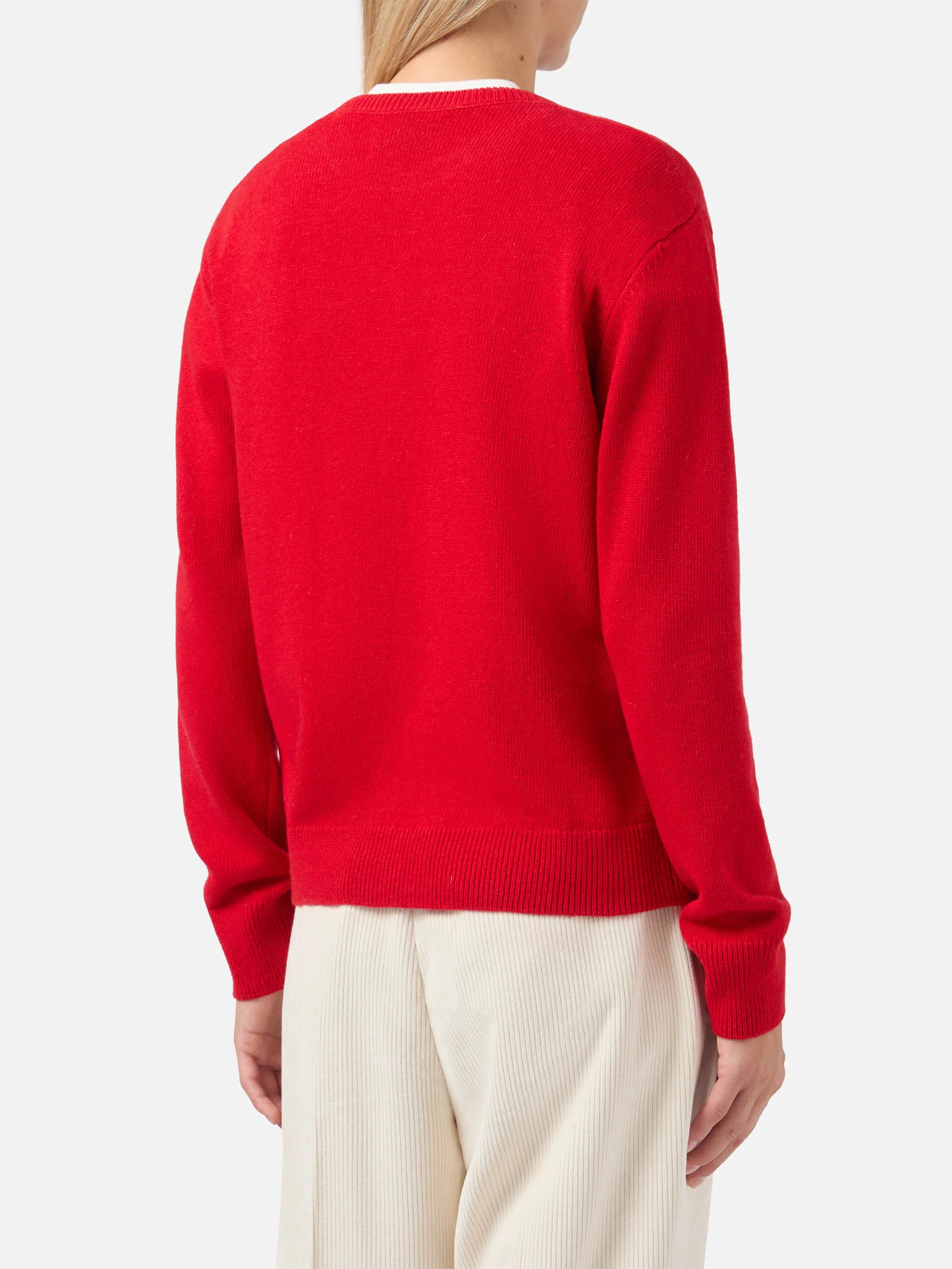 Maglione New Queen in misto cashmere rosso con jacquard Fatemi Santa - Image 3