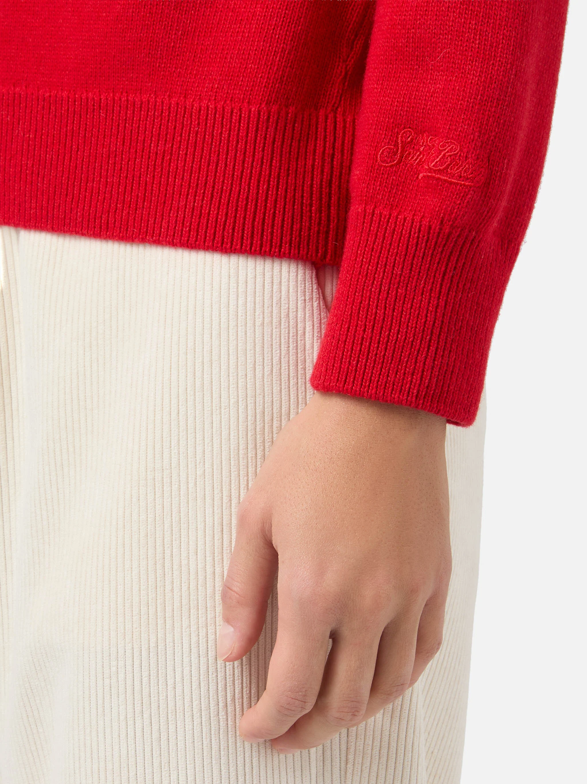 Maglione New Queen in misto cashmere rosso con jacquard Fatemi Santa - Image 4
