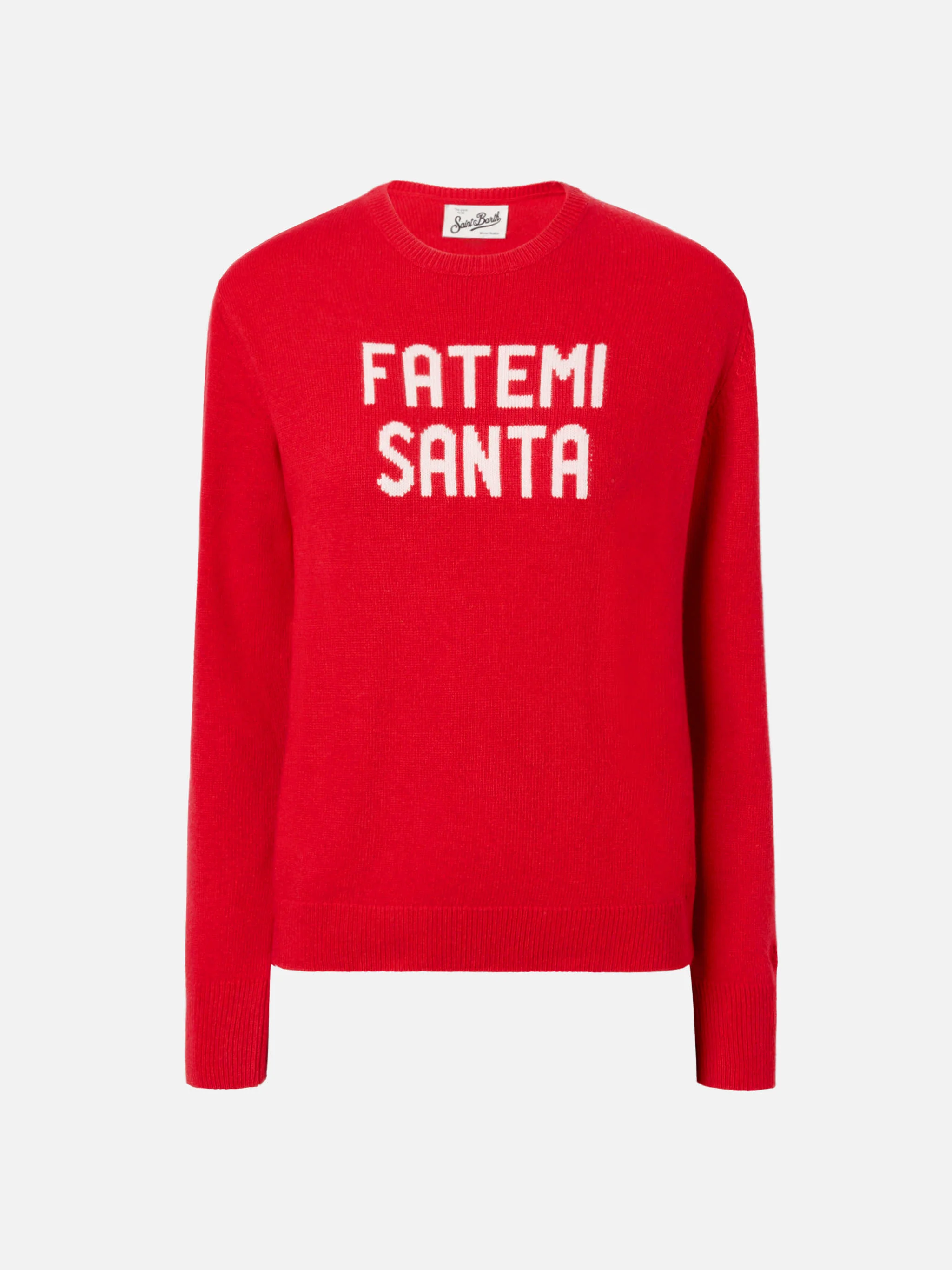 Maglione New Queen in misto cashmere rosso con jacquard Fatemi Santa - Image 5