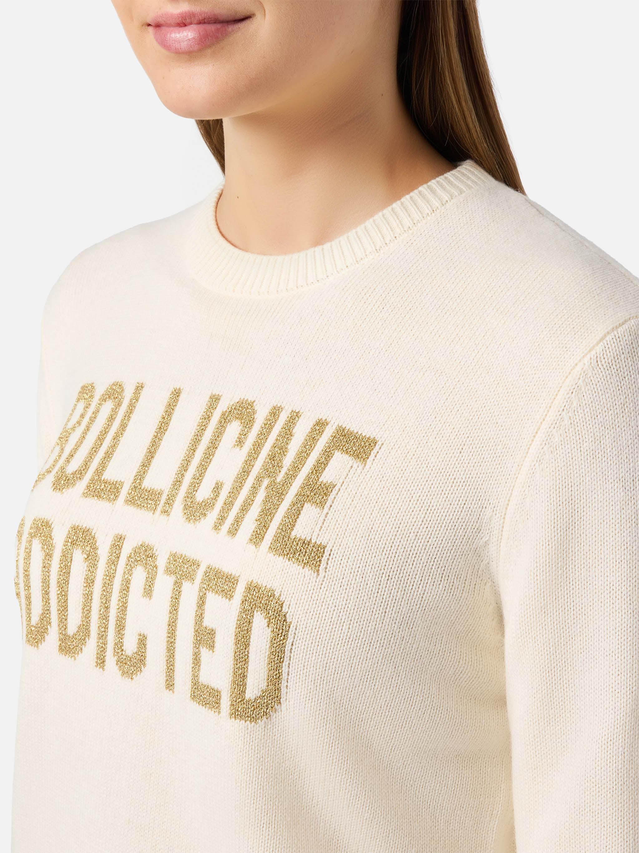 Maglione New Queen in misto cashmere bianco con jacquard lurex Bollicine Addicted - Image 2