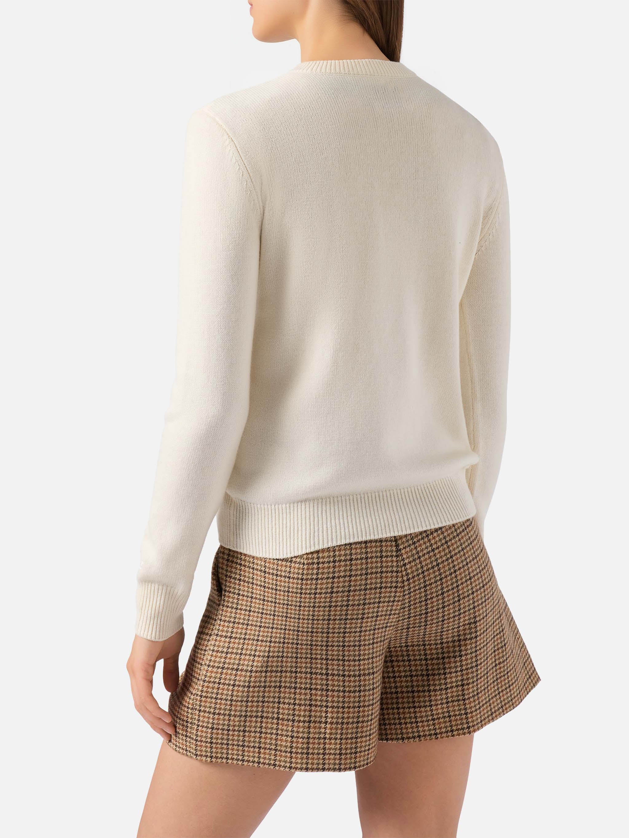 Maglione New Queen in misto cashmere bianco con jacquard lurex Bollicine Addicted - Image 3