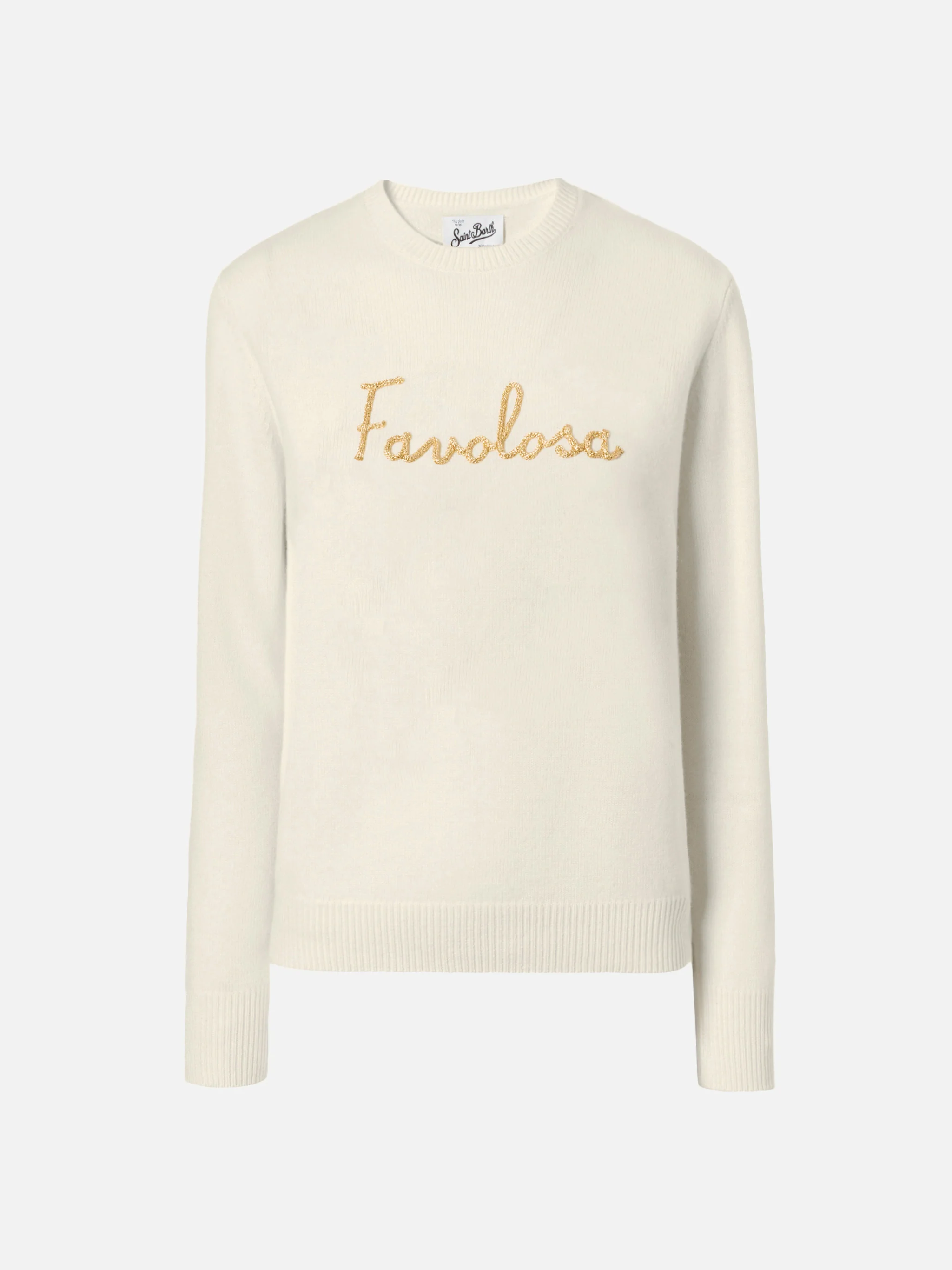 Maglione New Queen in misto cashmere bianco con ricamo lurex Favolosa - Image 5