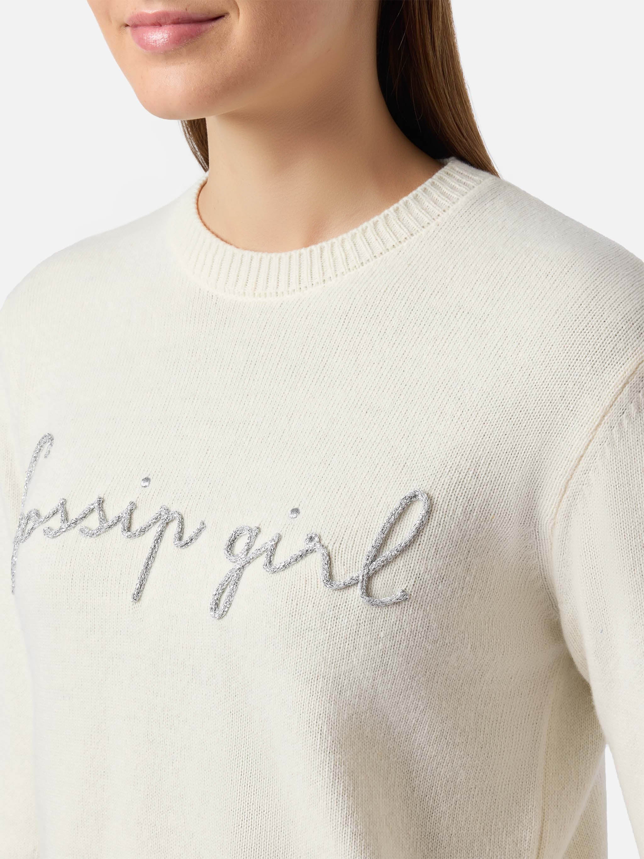 Maglione New Queen in misto cashmere bianco con ricamo lurex Gossip Girl - Image 2