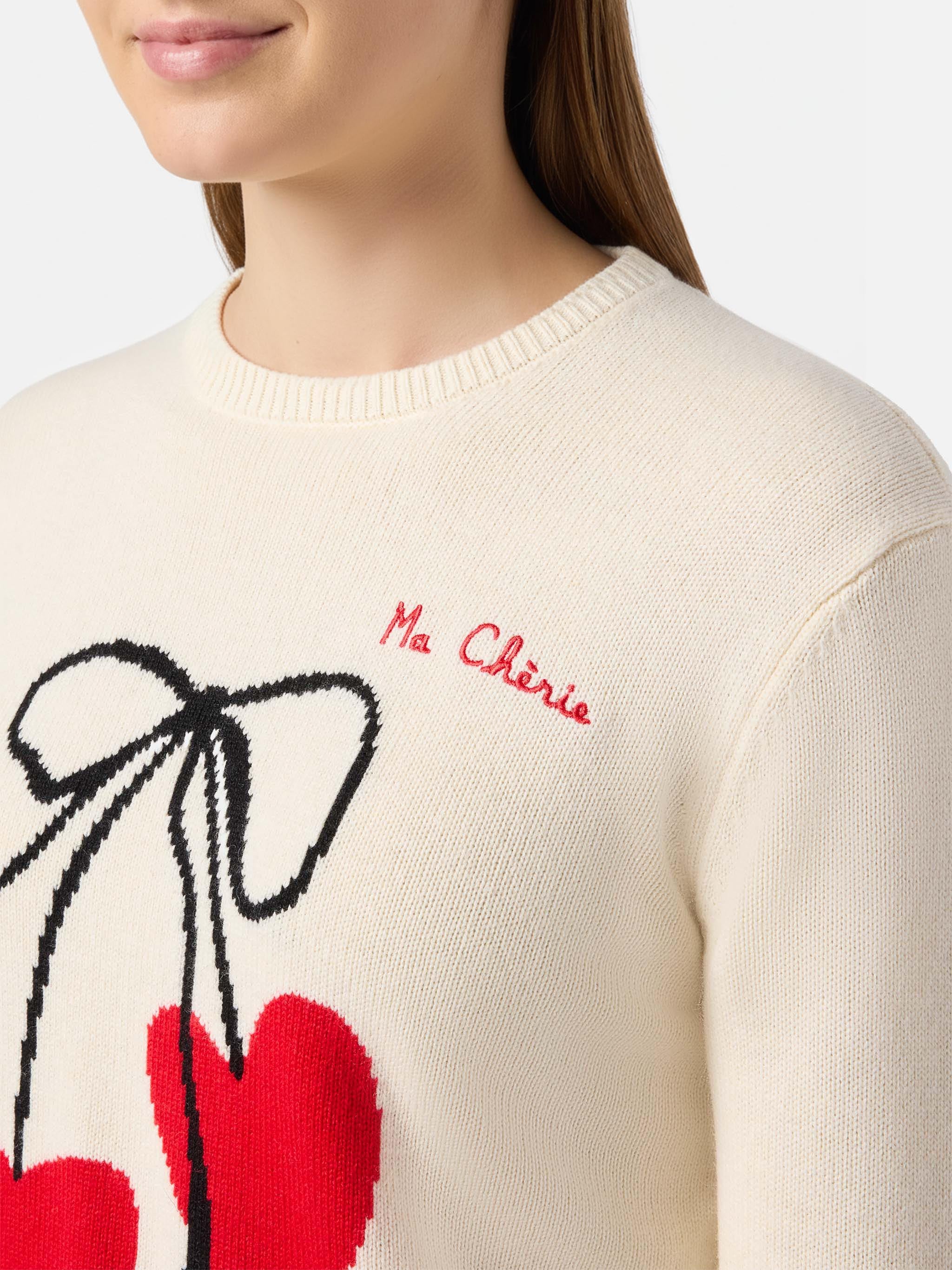 Maglione New Queen in misto cashmere bianco con ricamo Ma cherie - Image 2