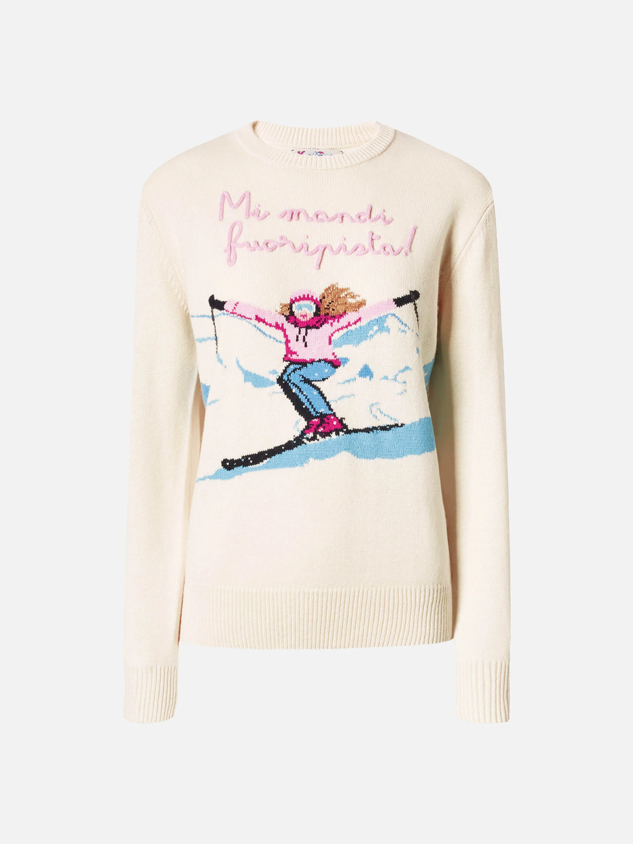 Maglione New Queen in misto cashmere bianco con jacquard cartolina e ricamo - Image 5