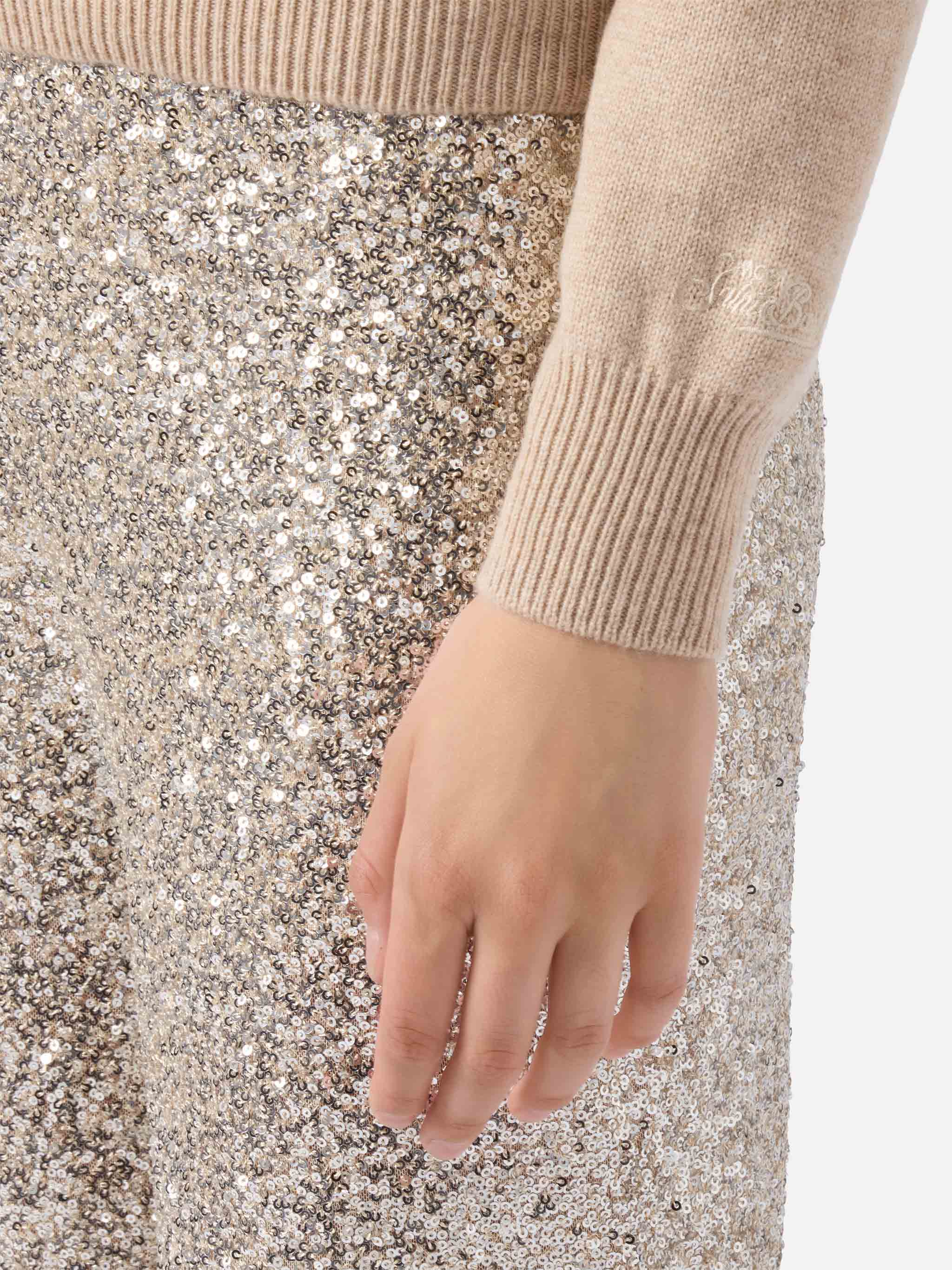 Maglione New Queen in misto cashmere bianco con jacquard lurex Splendida Splendente - Image 3