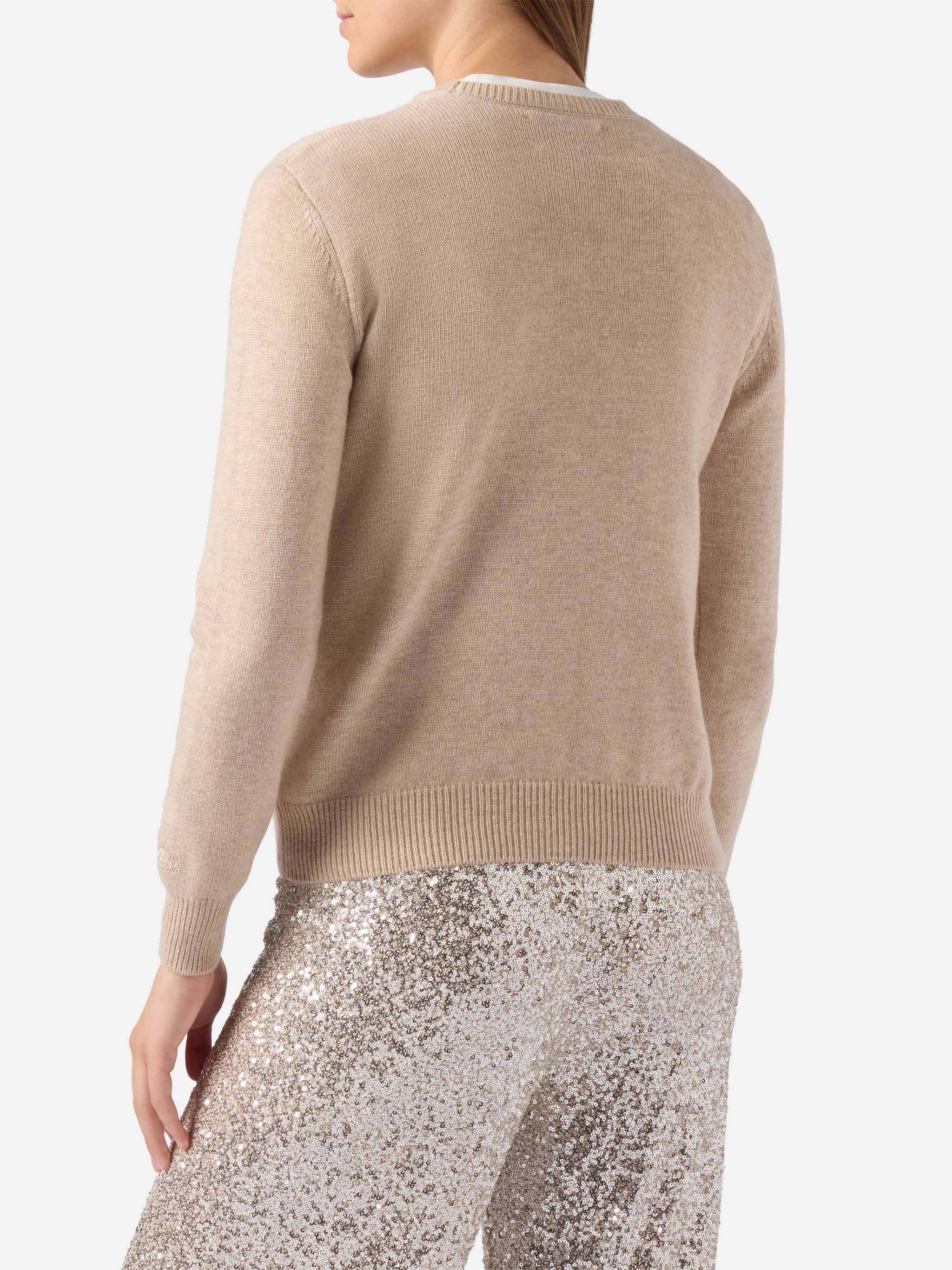 Maglione New Queen in misto cashmere bianco con jacquard lurex Splendida Splendente - Image 4