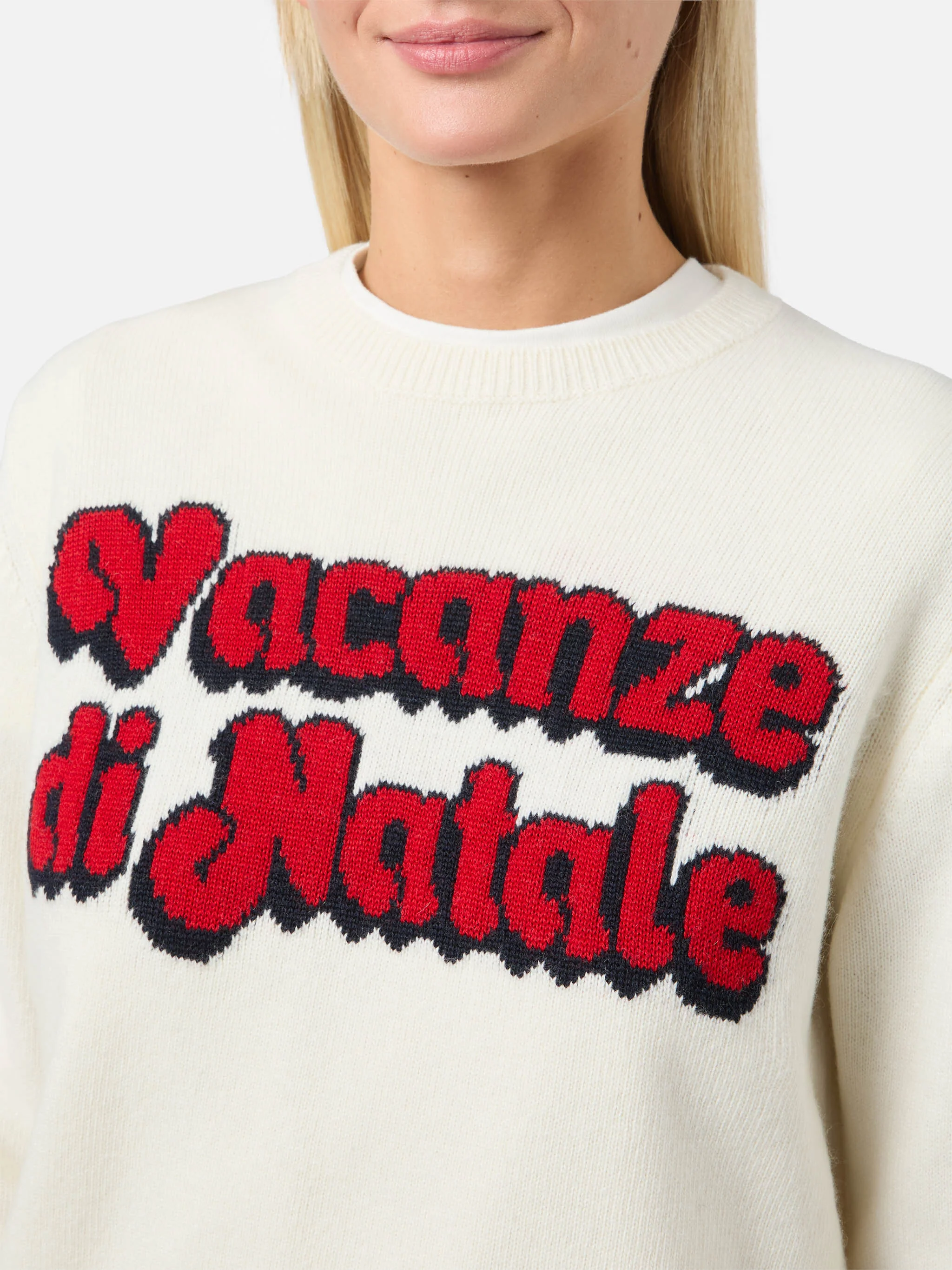 Girocollo New Queen in misto cashmere bianco con jacquard Vacanze di Natale | VACANZE DI NATALE SPECIAL EDITION - Image 2