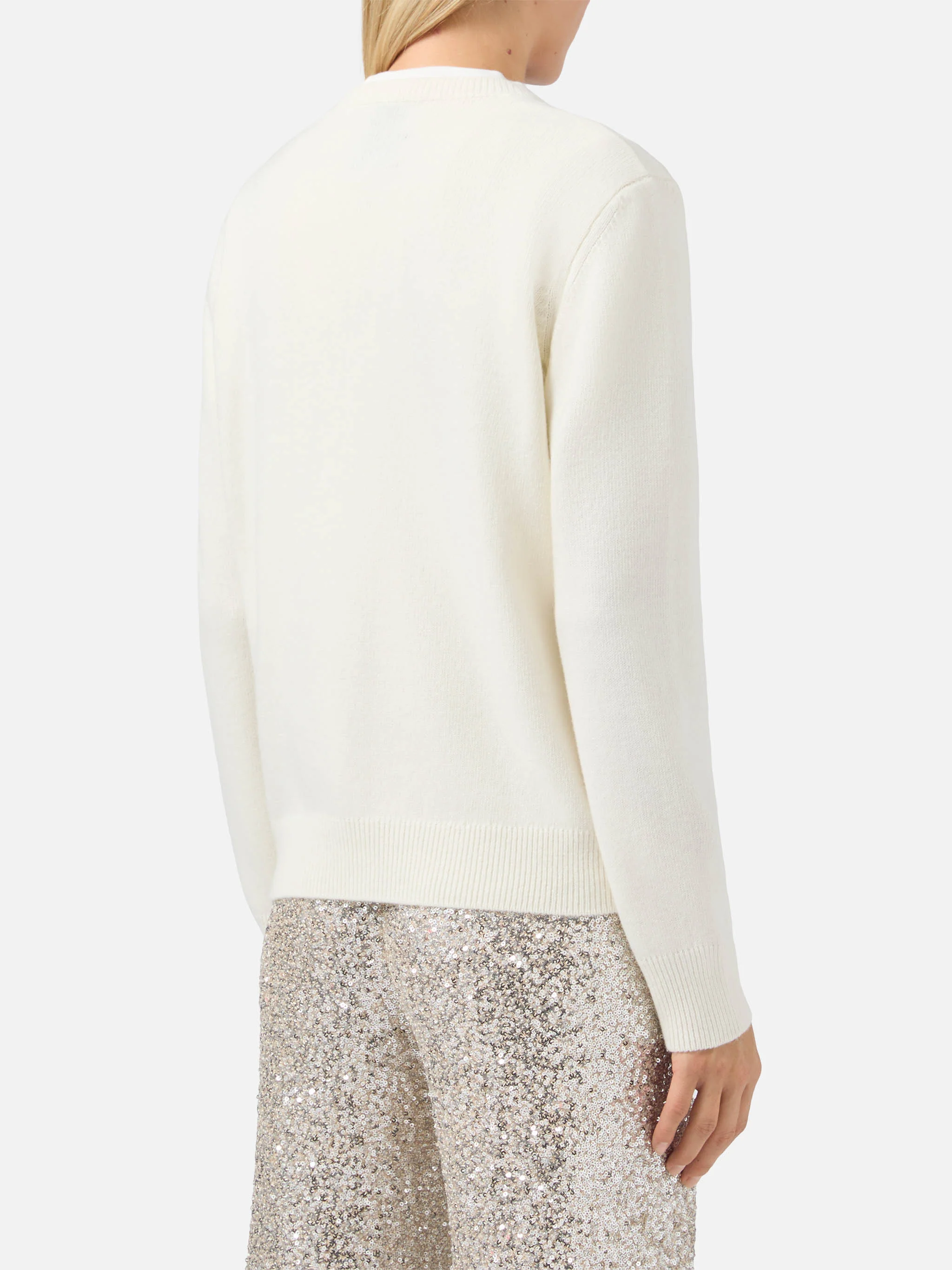 Girocollo New Queen in misto cashmere bianco con jacquard Vacanze di Natale | VACANZE DI NATALE SPECIAL EDITION - Image 3