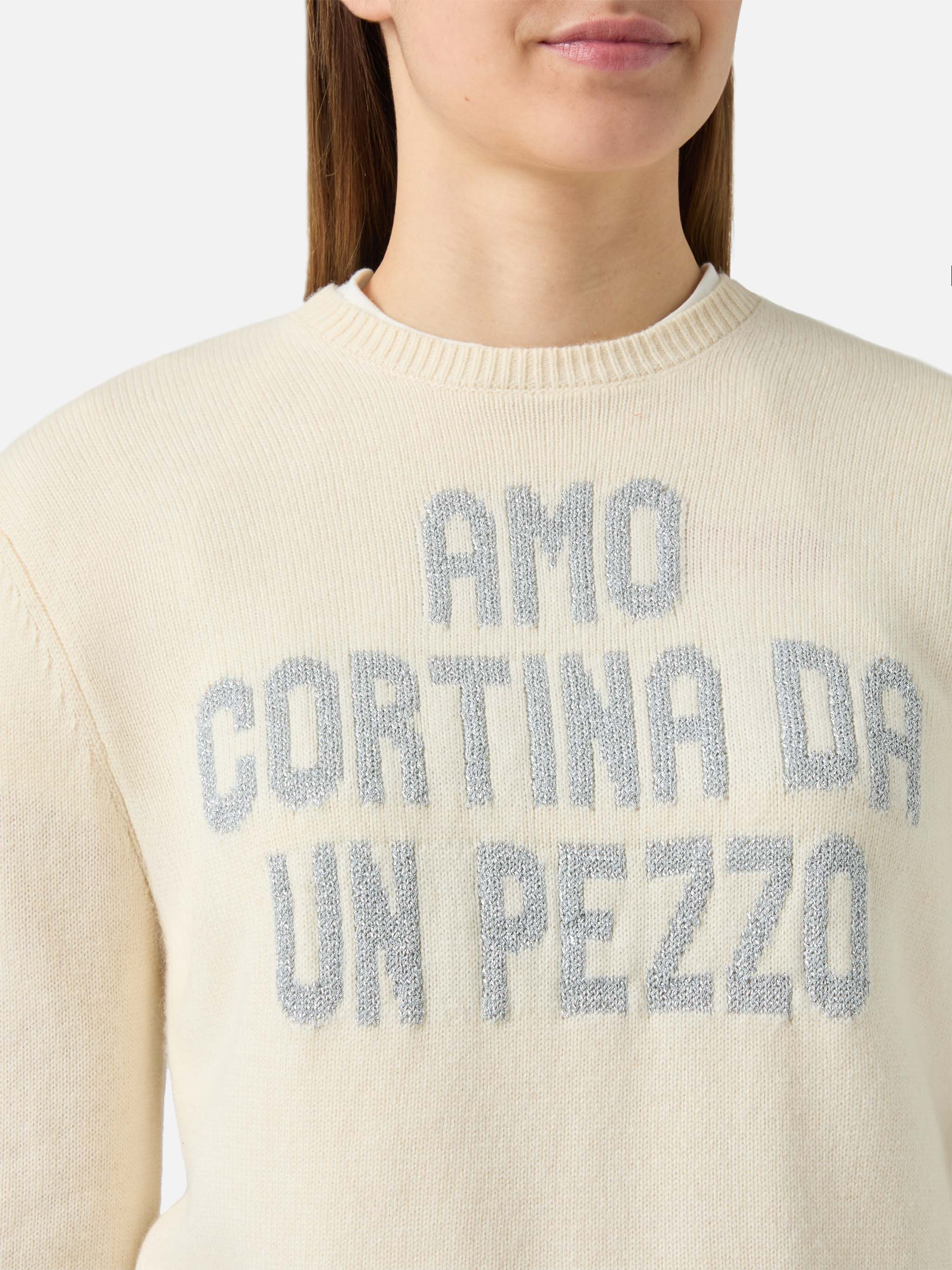 Girocollo New Queen bianco con jacquard lurex Amo Cortina da un pezzo - Image 2