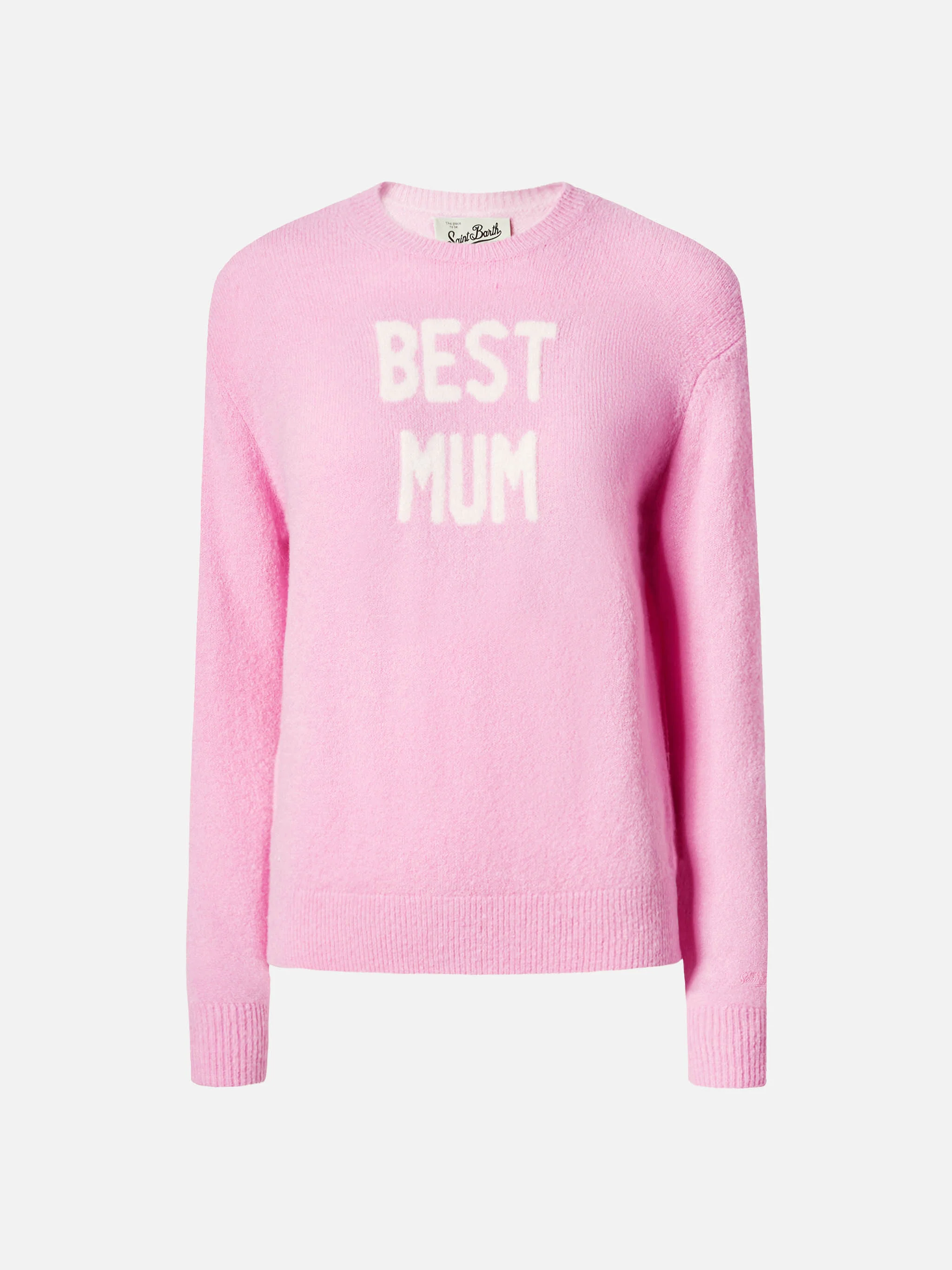 Maglia elasticizzata New Queen in misto lana merino e alpaca rosa con jacquard Best Mum - Image 3