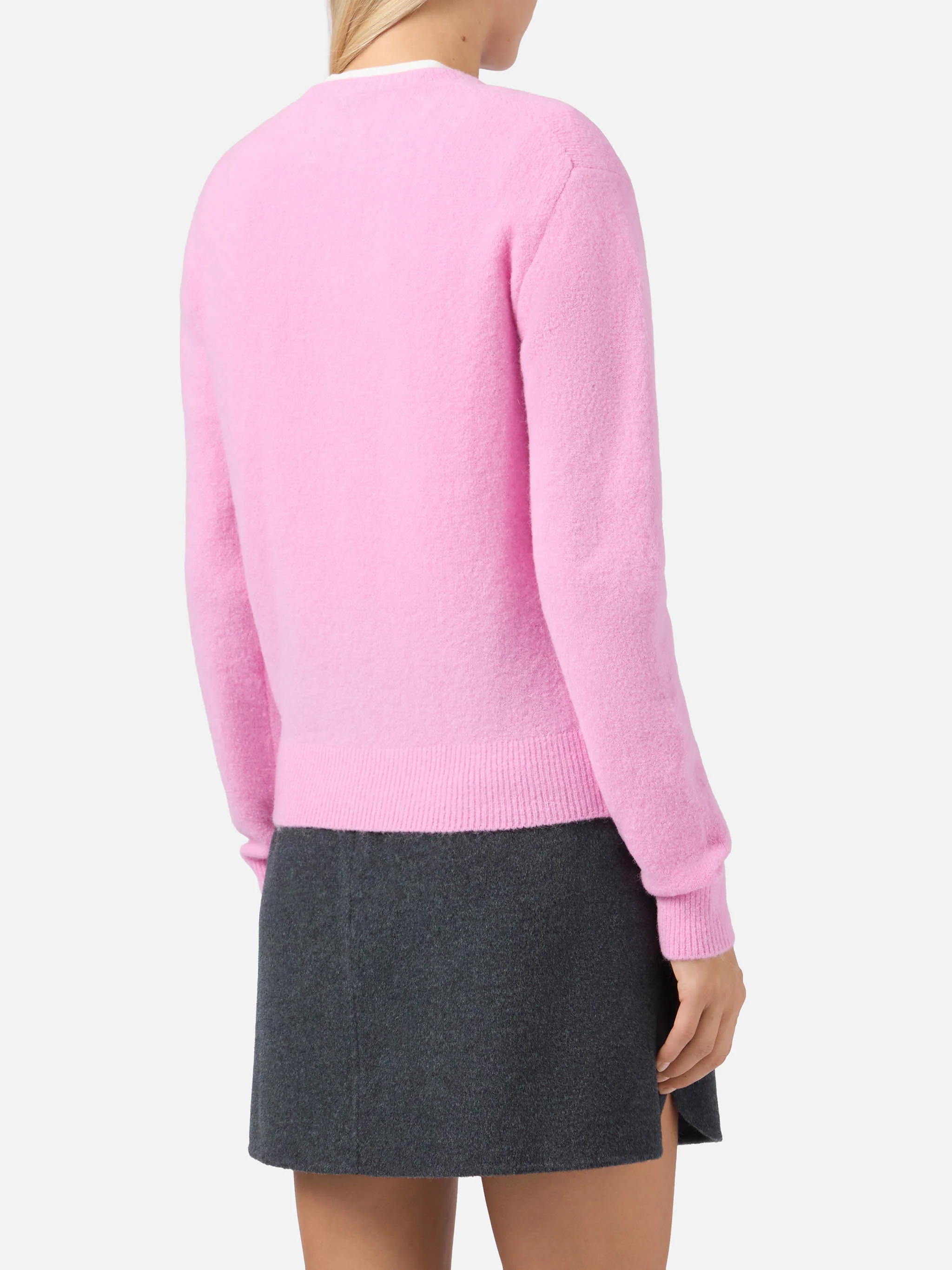 Maglia elasticizzata New Queen in misto lana merino e alpaca rosa con jacquard Best Mum - Image 4