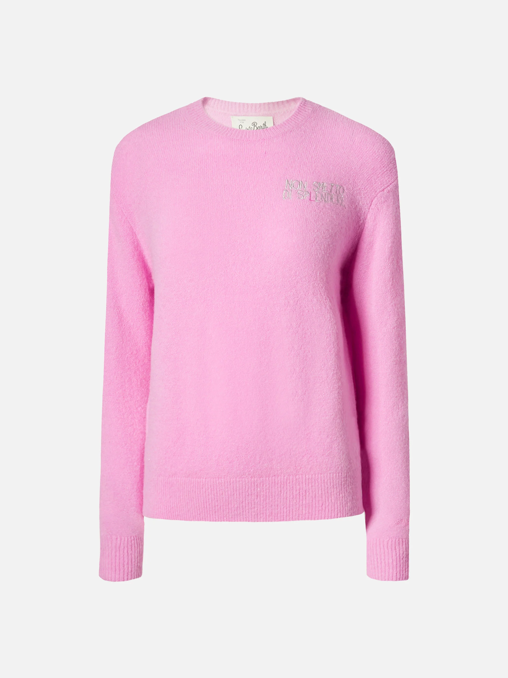 Maglia elasticizzata New Queen in misto lana merino e alpaca rosa con ricamo Non smetto di sp(l)endere - Image 5