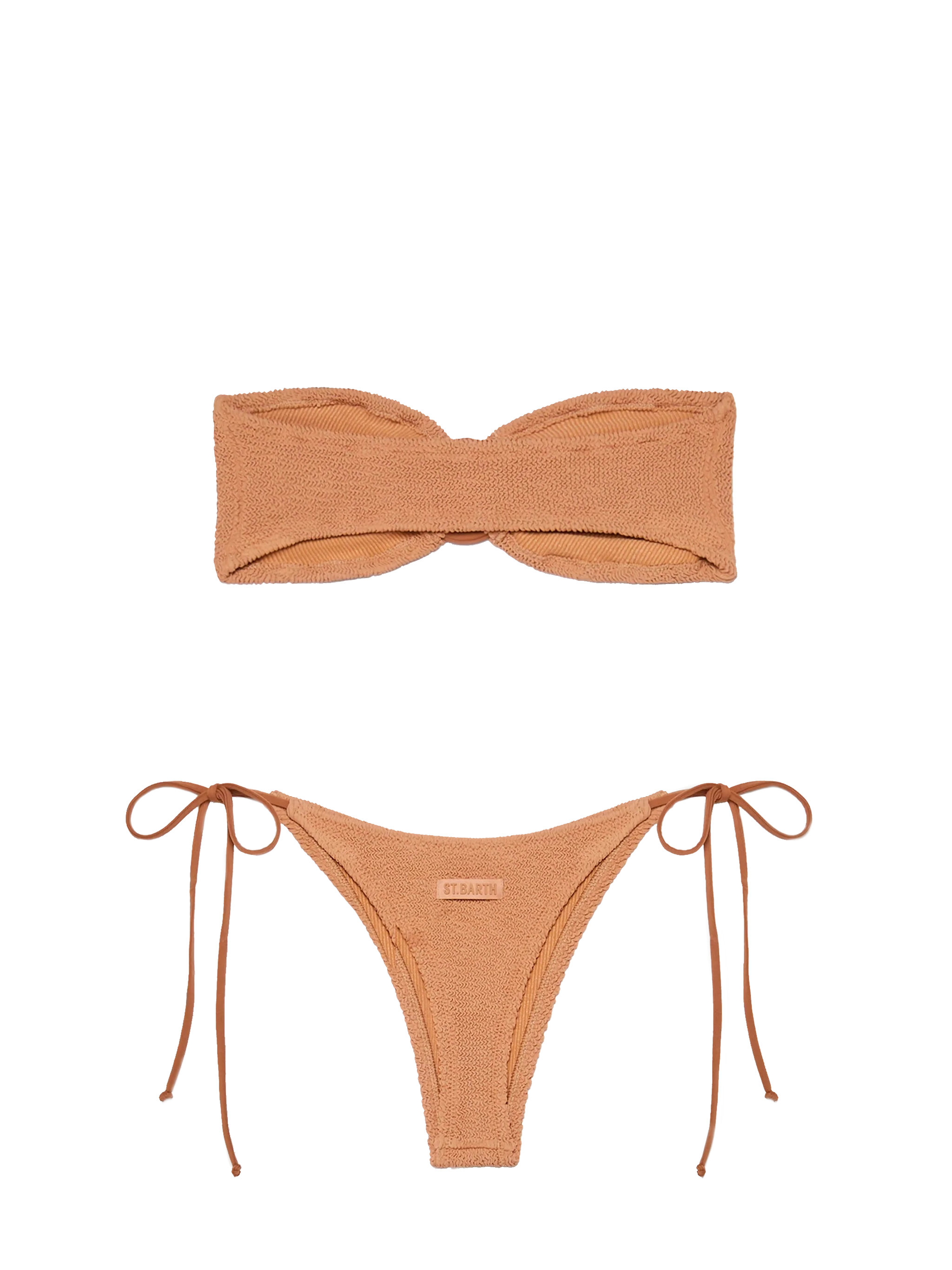 Bikini Yulia Norah in crinkle marrone caramello con top a fascia e slip molto sgambati - Image 3