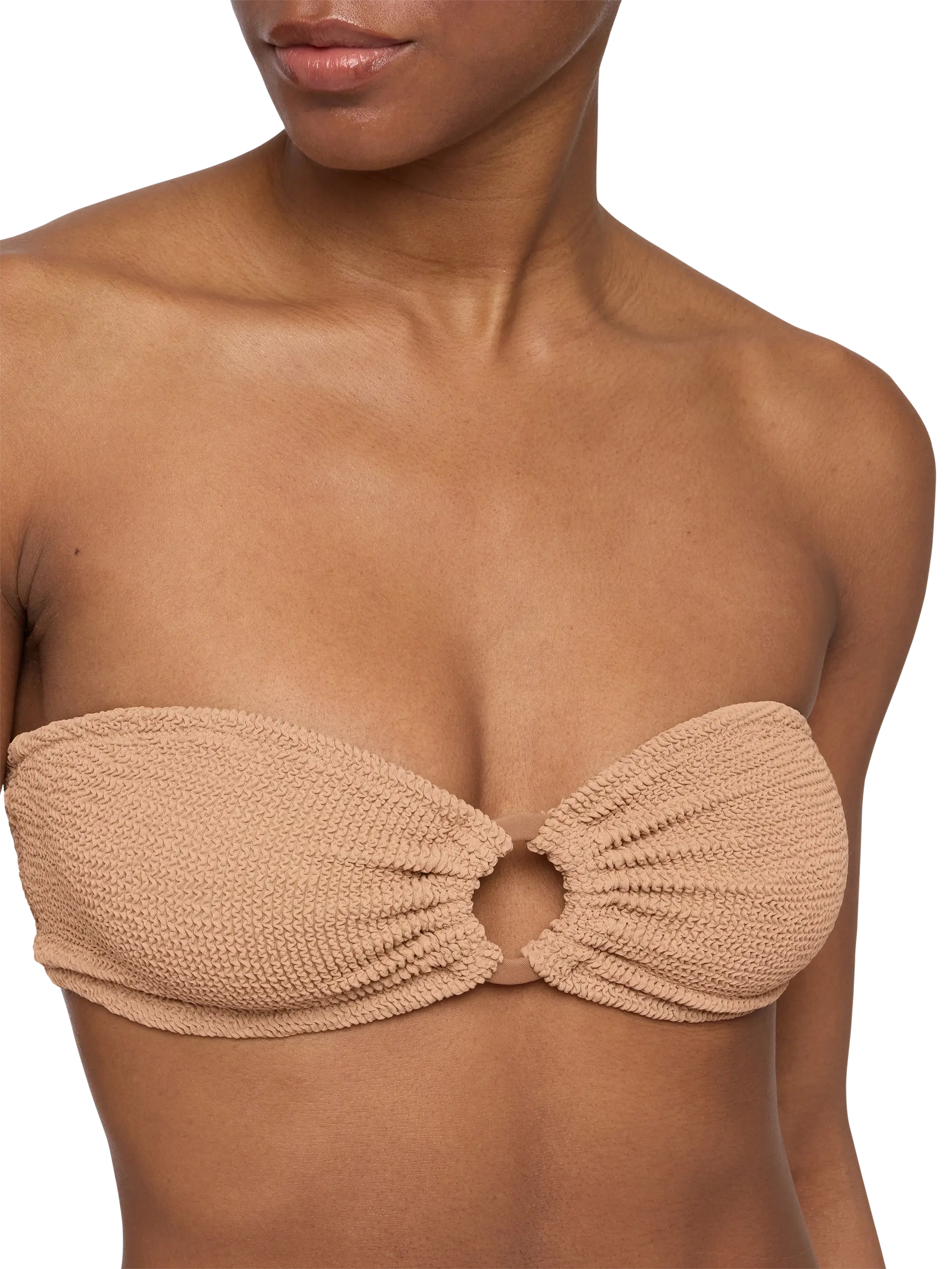 Bikini Yulia Norah in crinkle marrone caramello con top a fascia e slip molto sgambati - Image 5