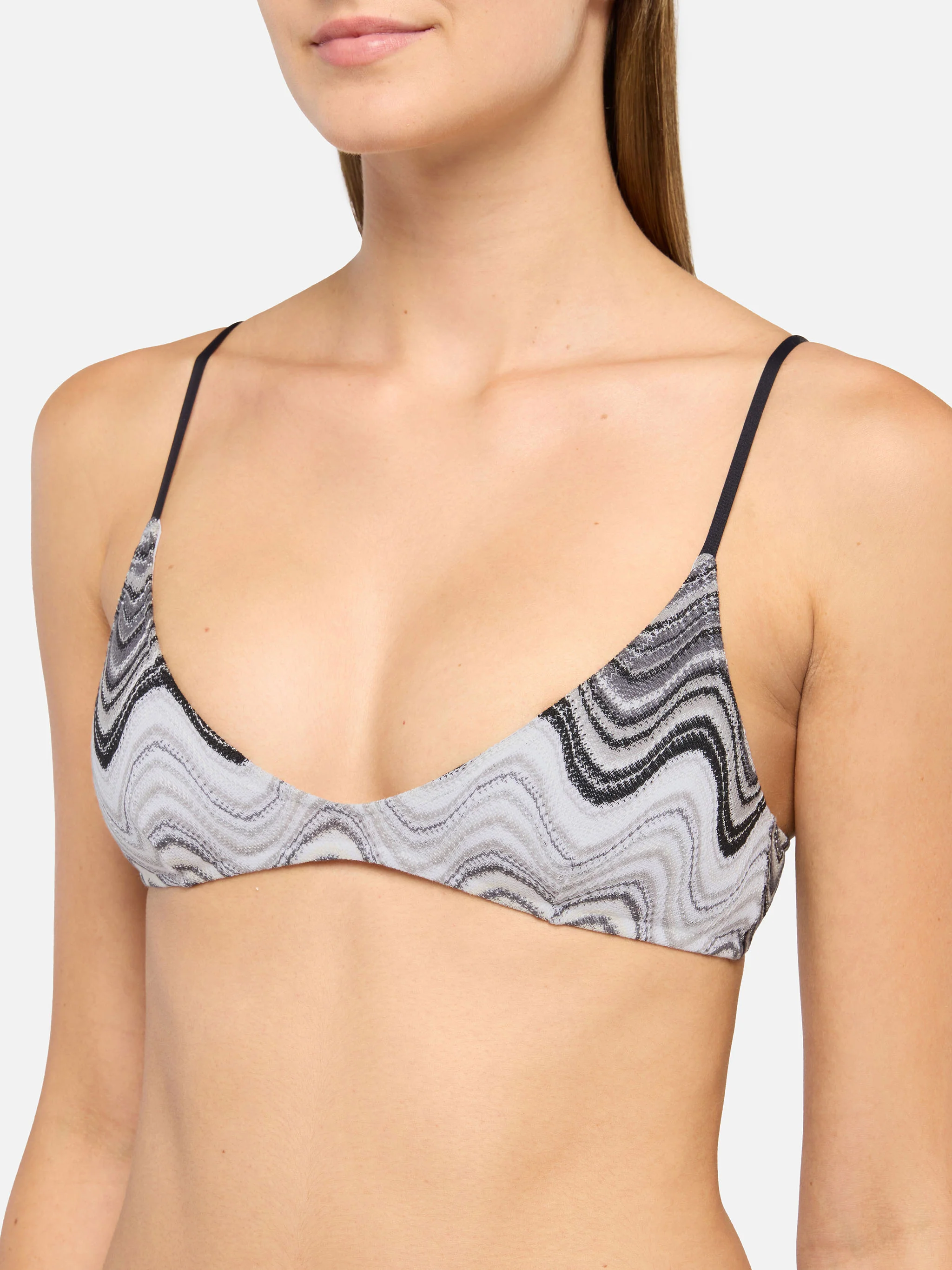 Bikini a bralette scollata Paloma Norah in maglia rachel con motivo a onde color marrone - Image 3