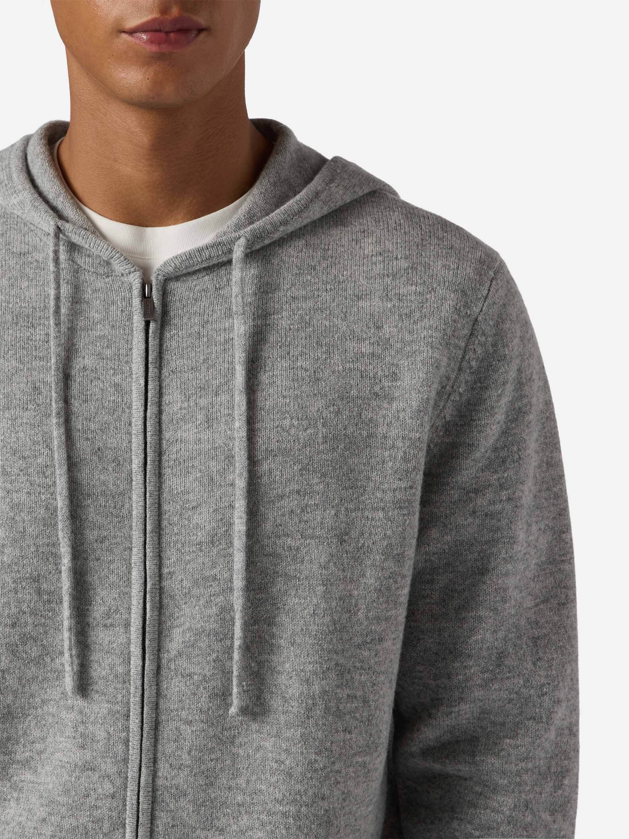Felpa con cappuccio Notting  in 100% lambswool grigio melange - Image 2