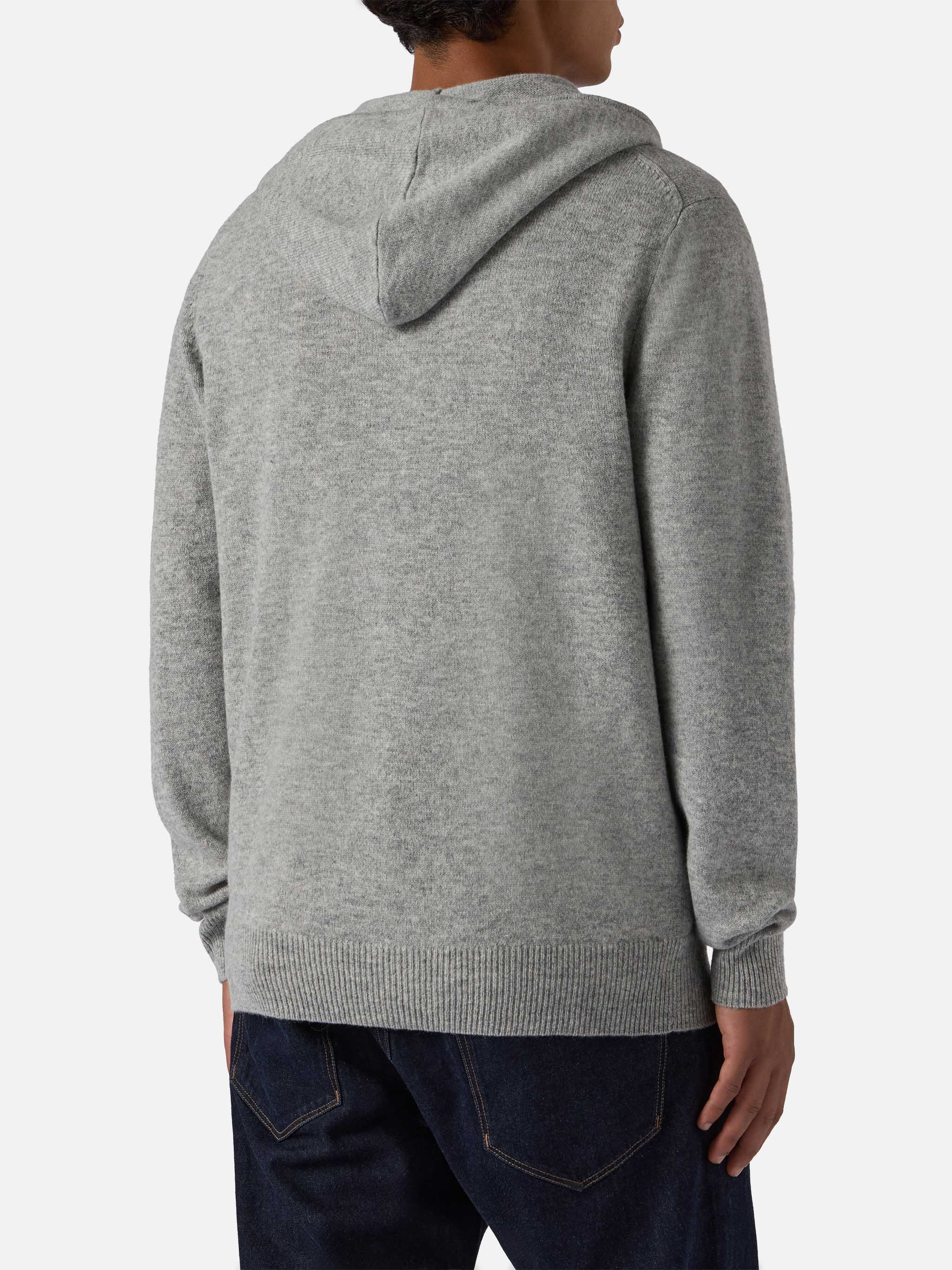 Felpa con cappuccio Notting  in 100% lambswool grigio melange - Image 3