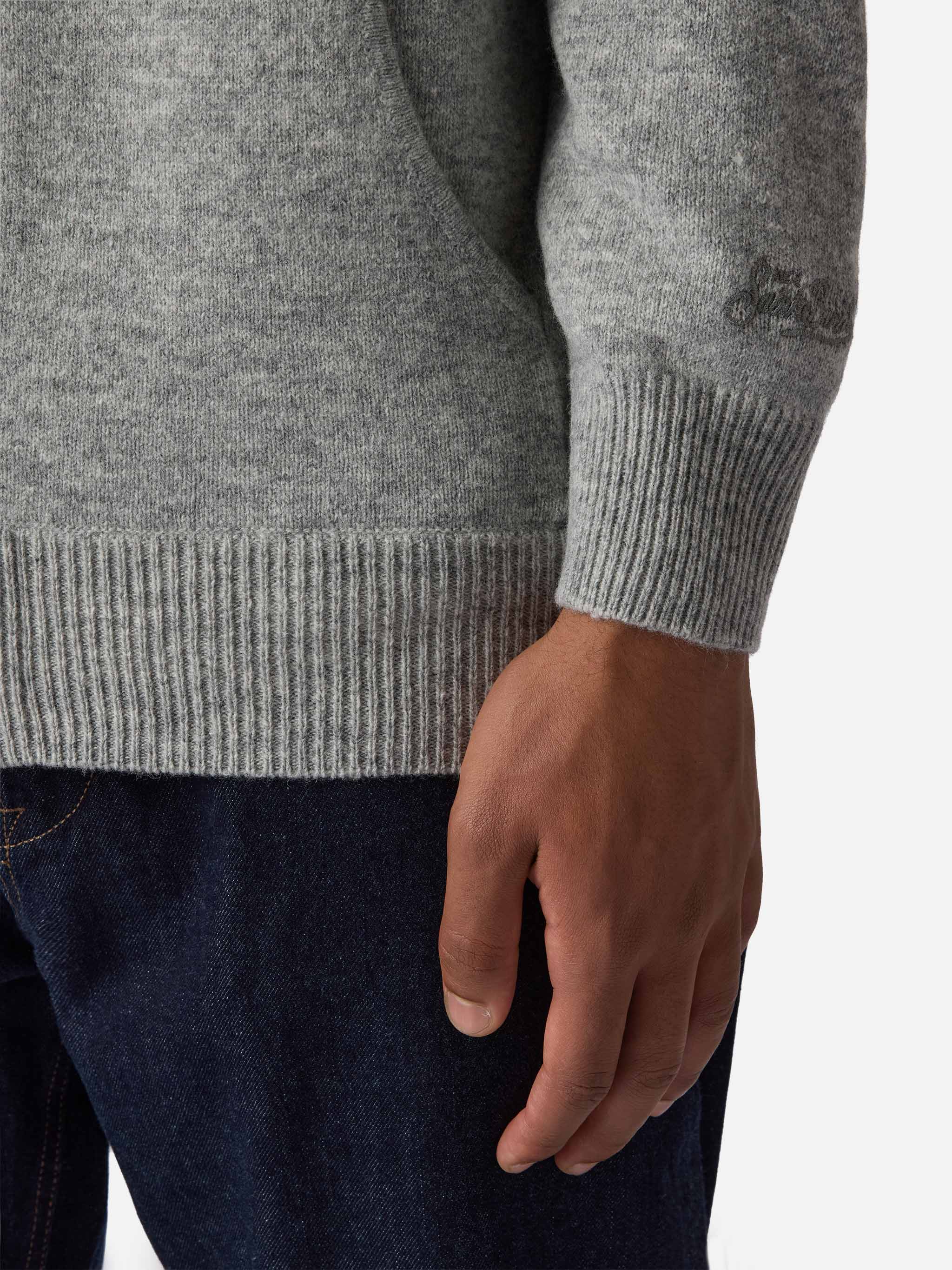 Felpa con cappuccio Notting  in 100% lambswool grigio melange - Image 4