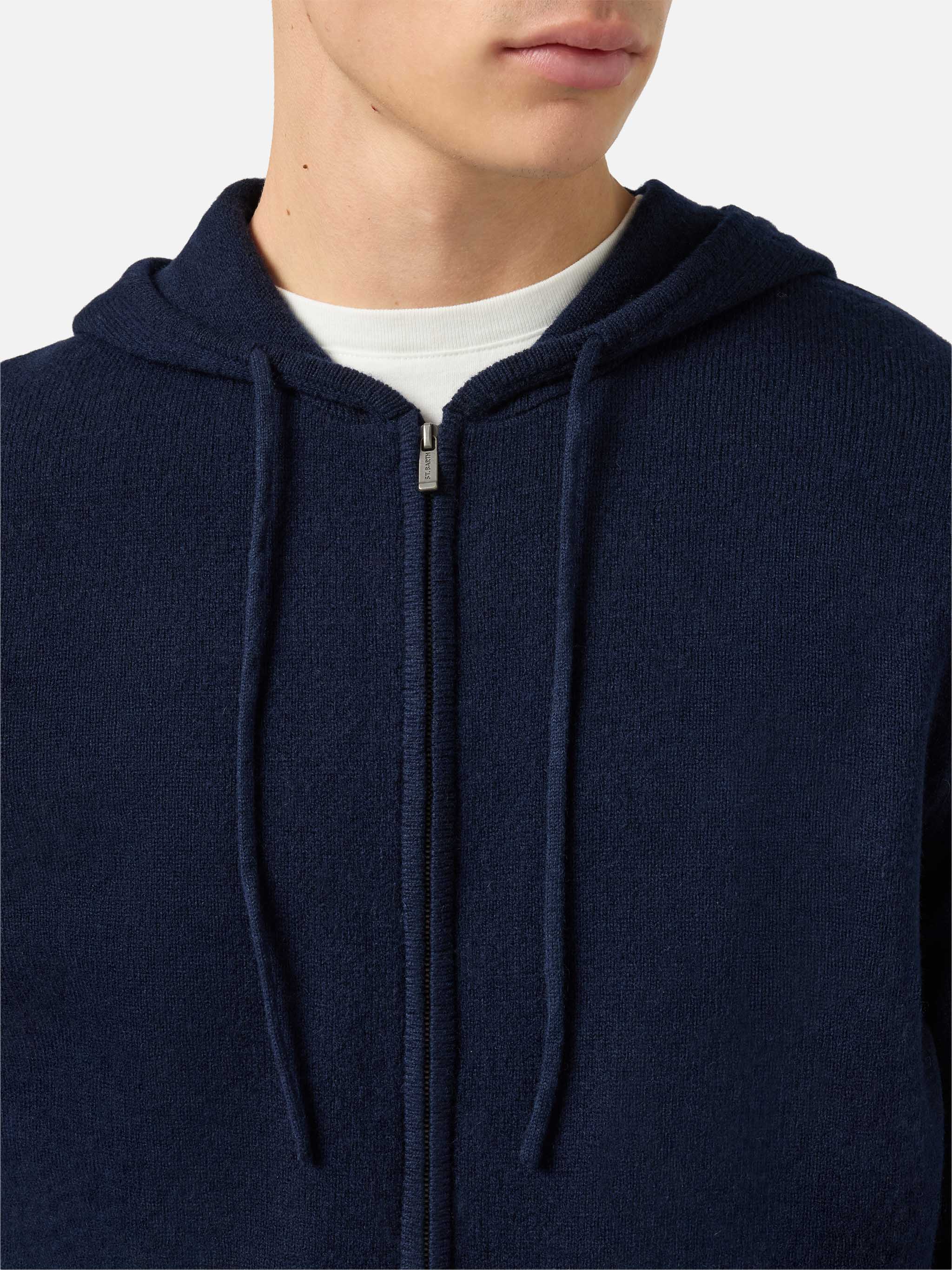 Felpa con cappuccio in 100% lambswool Notting blu notte - Image 2