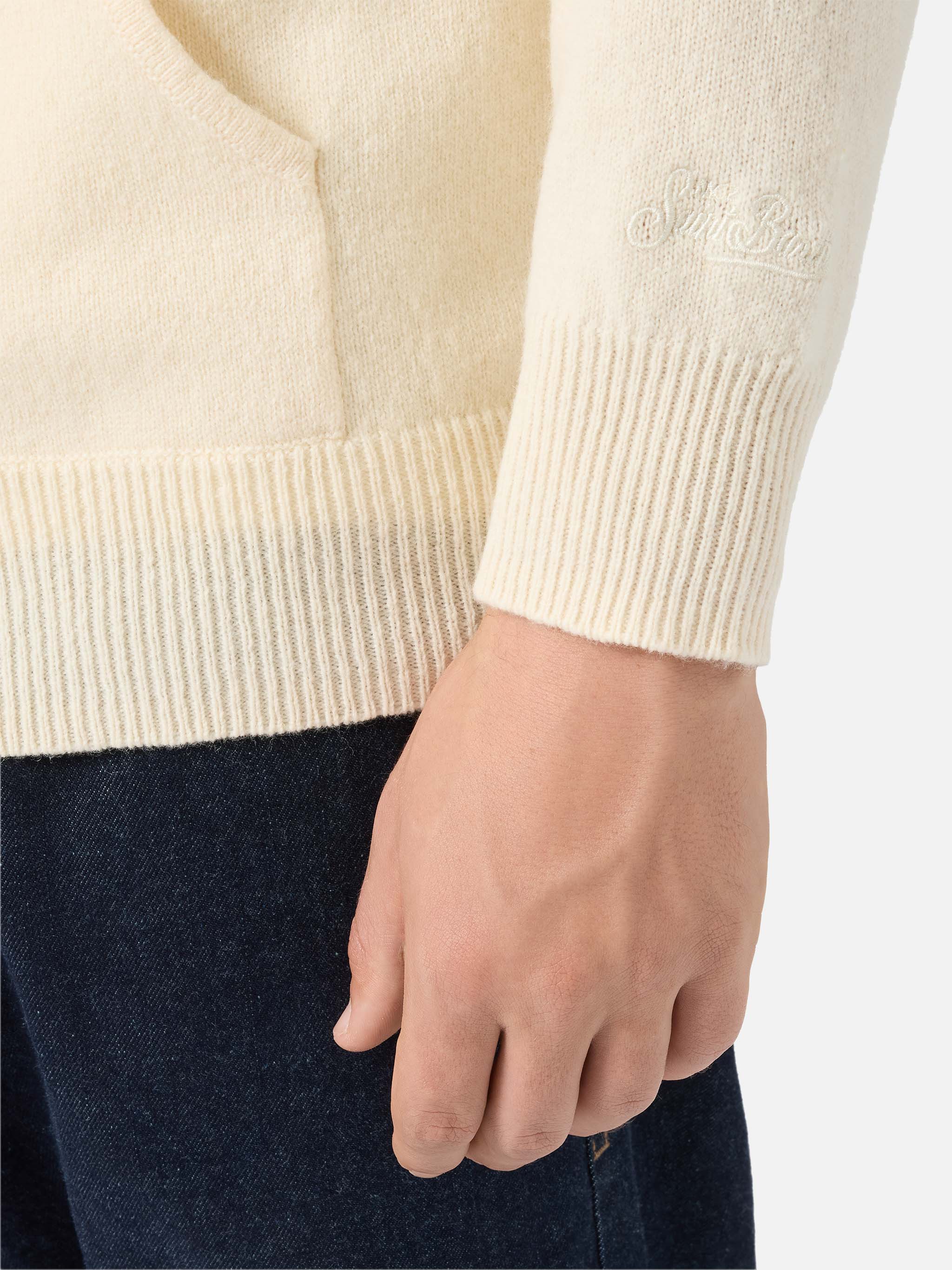Felpa con cappuccio Notting in 100% lambswool bianco - Image 4