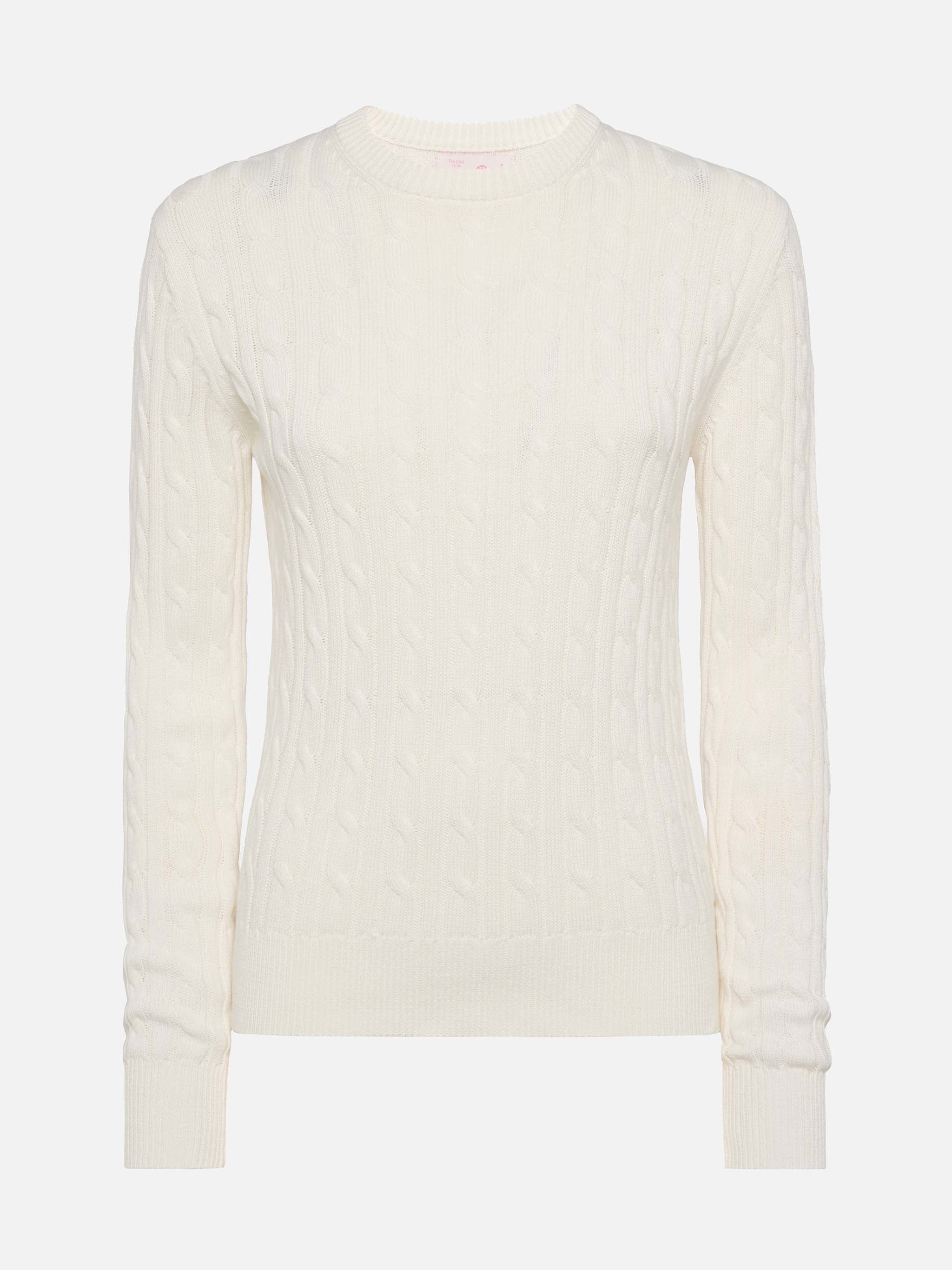 Maglione New Queen in cotone a trecce color bianco panna - Image 4