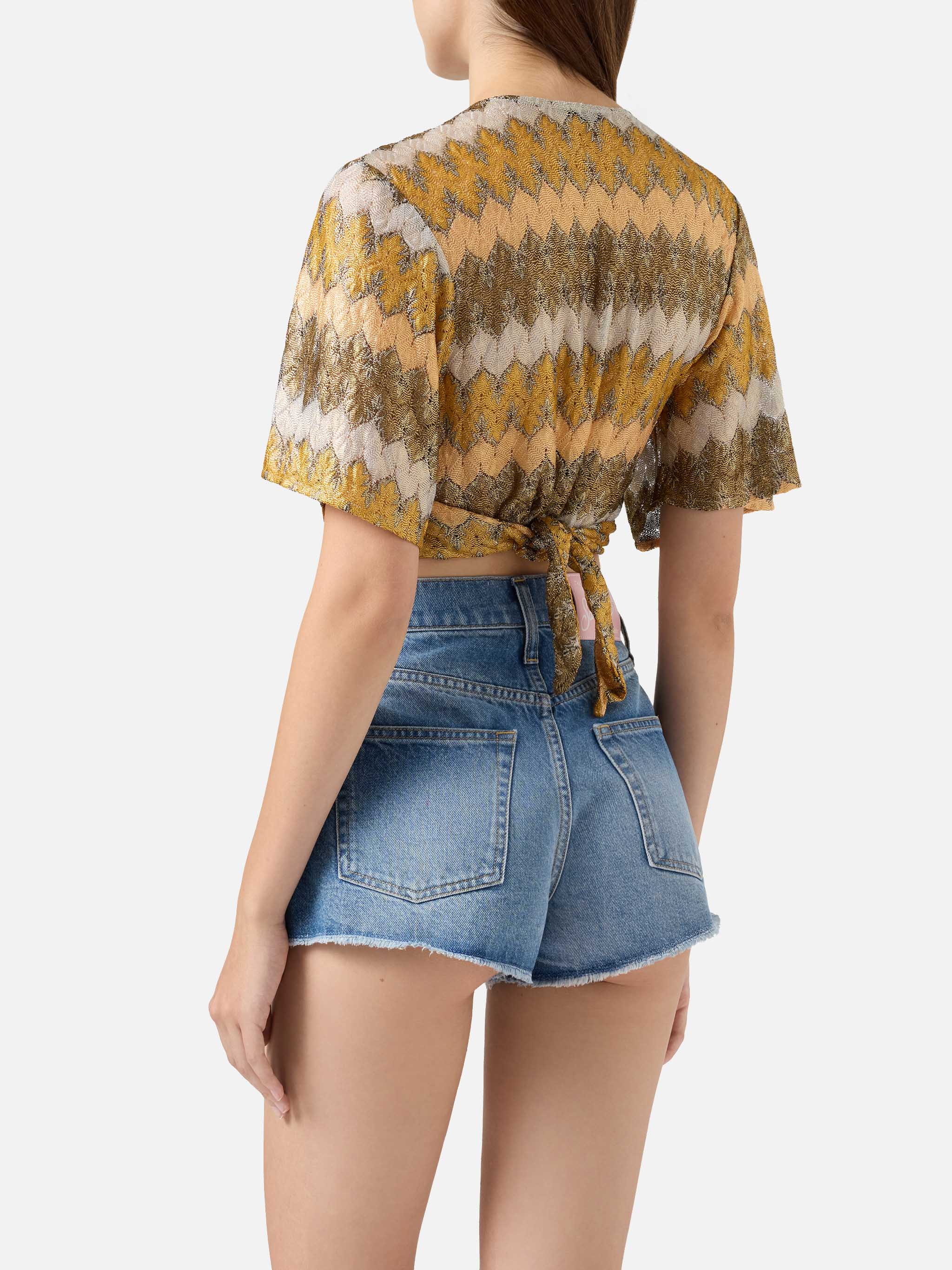 Blusa con scollo a V in tessuto raschel - Image 3