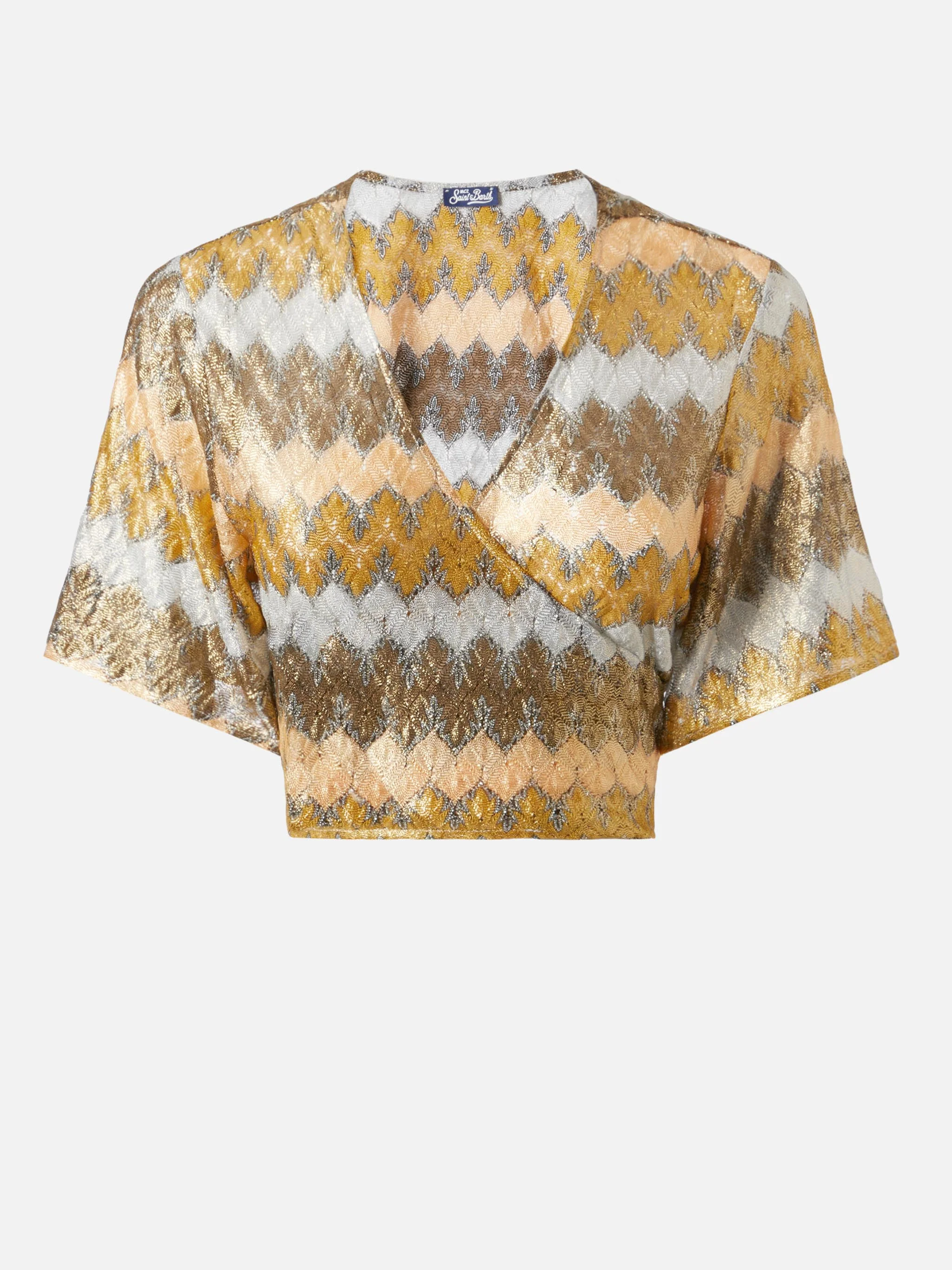 Blusa con scollo a V in tessuto raschel - Image 4