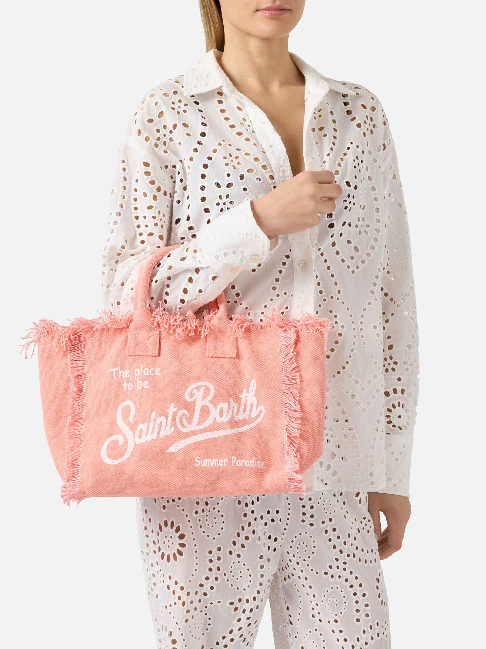 Borsa Colette arancione in canvas con frange - Image 2