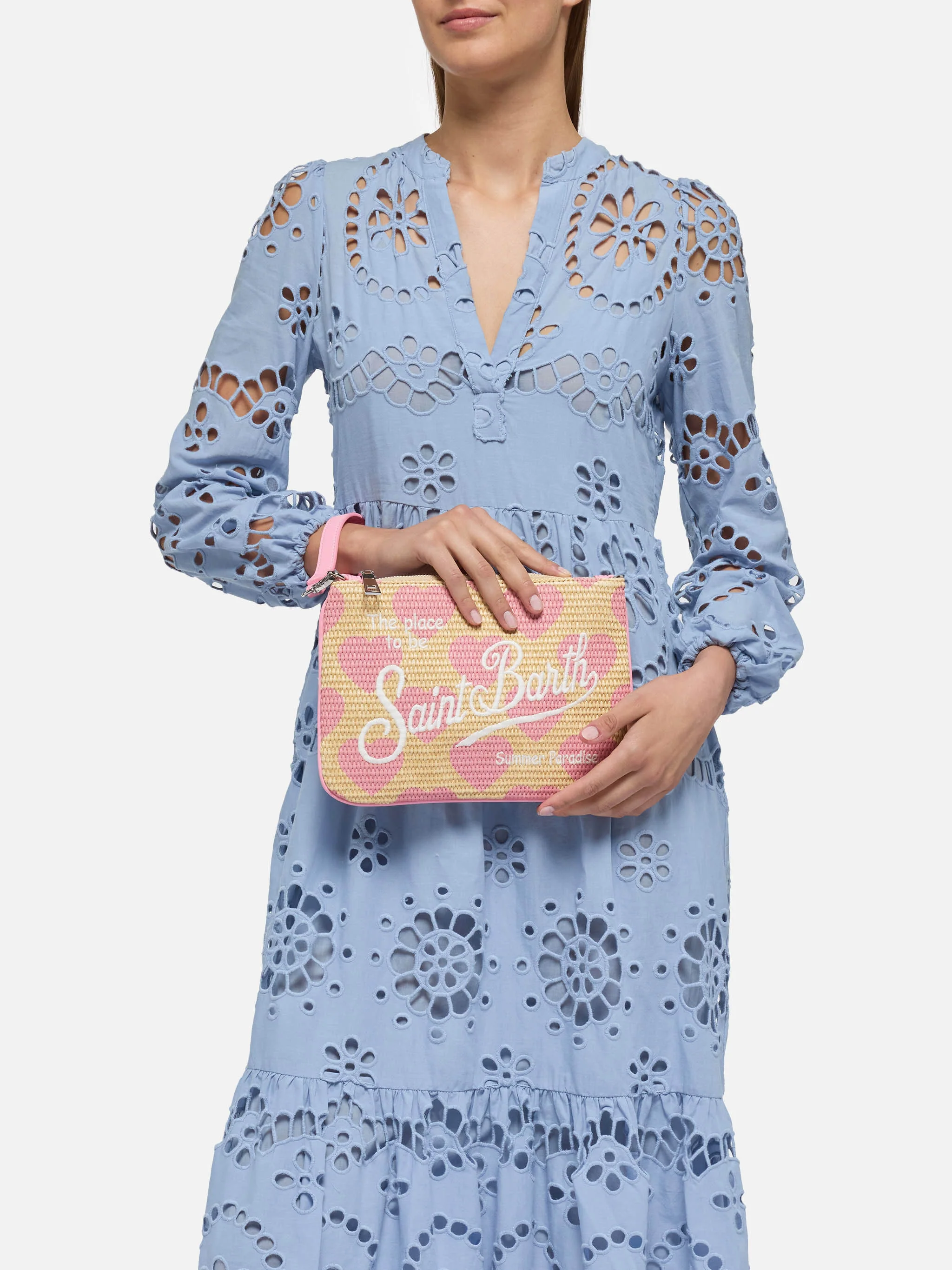 Pochette Parisienne effetto paglia con stampa cuori - Image 2