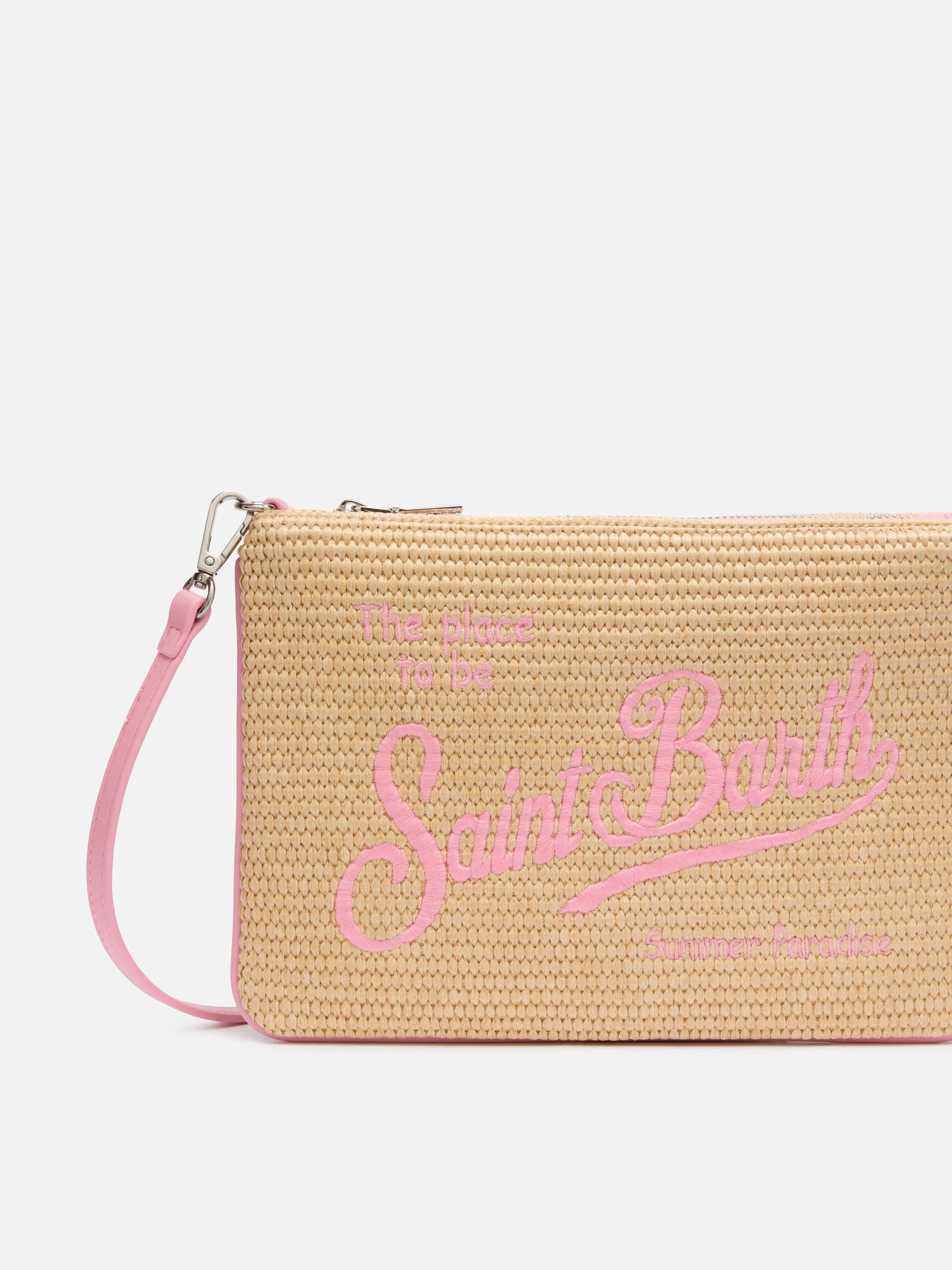 Pochette Parisienne effetto paglia con dettagli rosa - Image 3