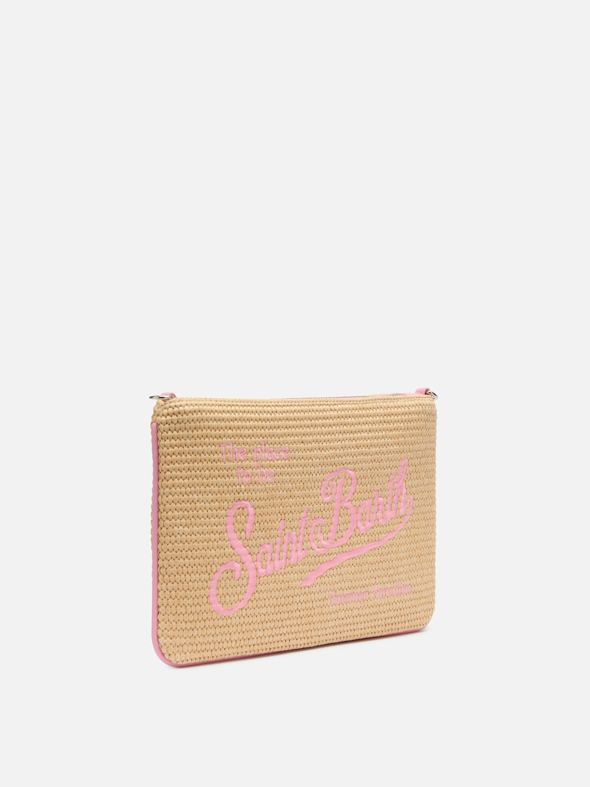 Pochette Parisienne effetto paglia con dettagli rosa - Image 4