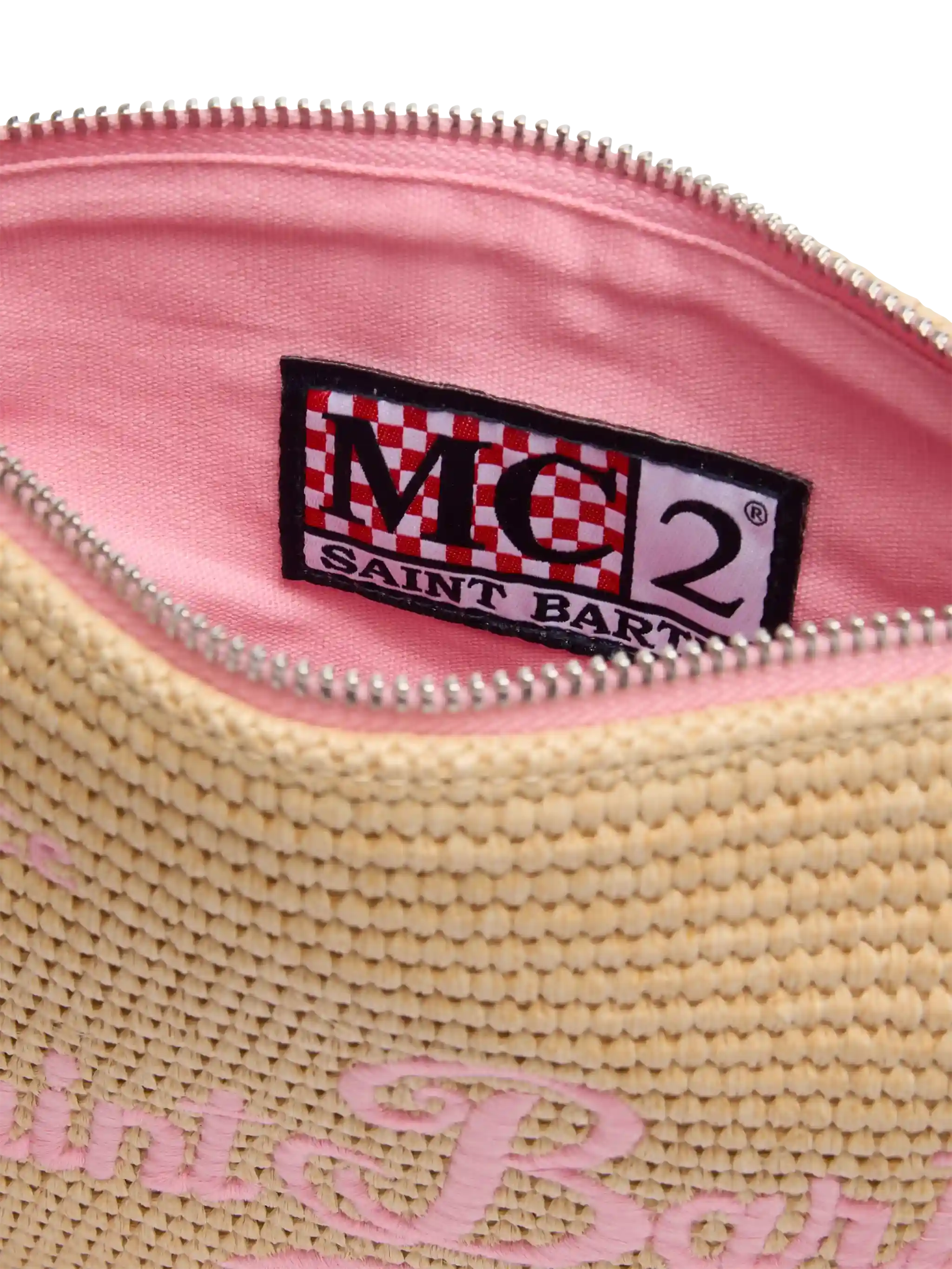 Pochette Parisienne effetto paglia con dettagli rosa - Image 5