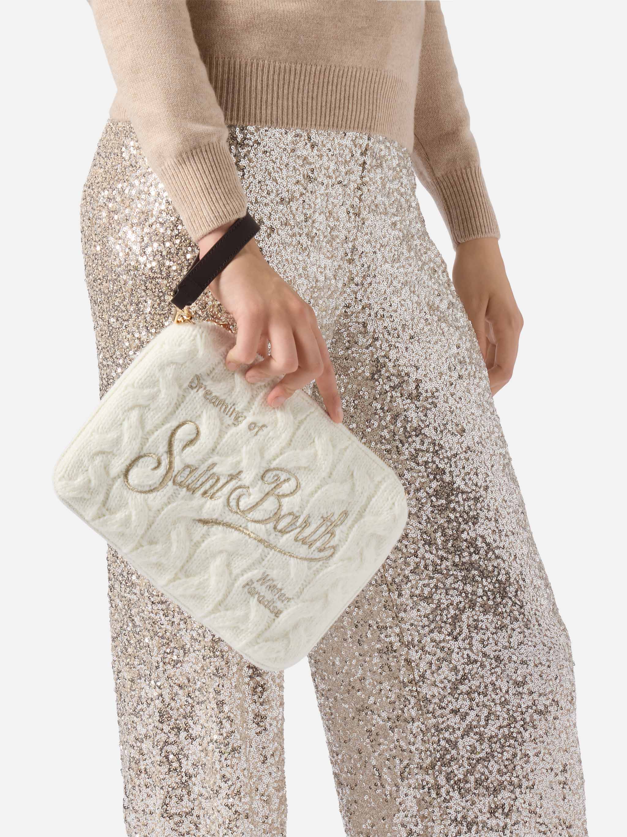 Borsa crossbody Parisienne Wool Braid in misto lana a trecce bianca - Image 2