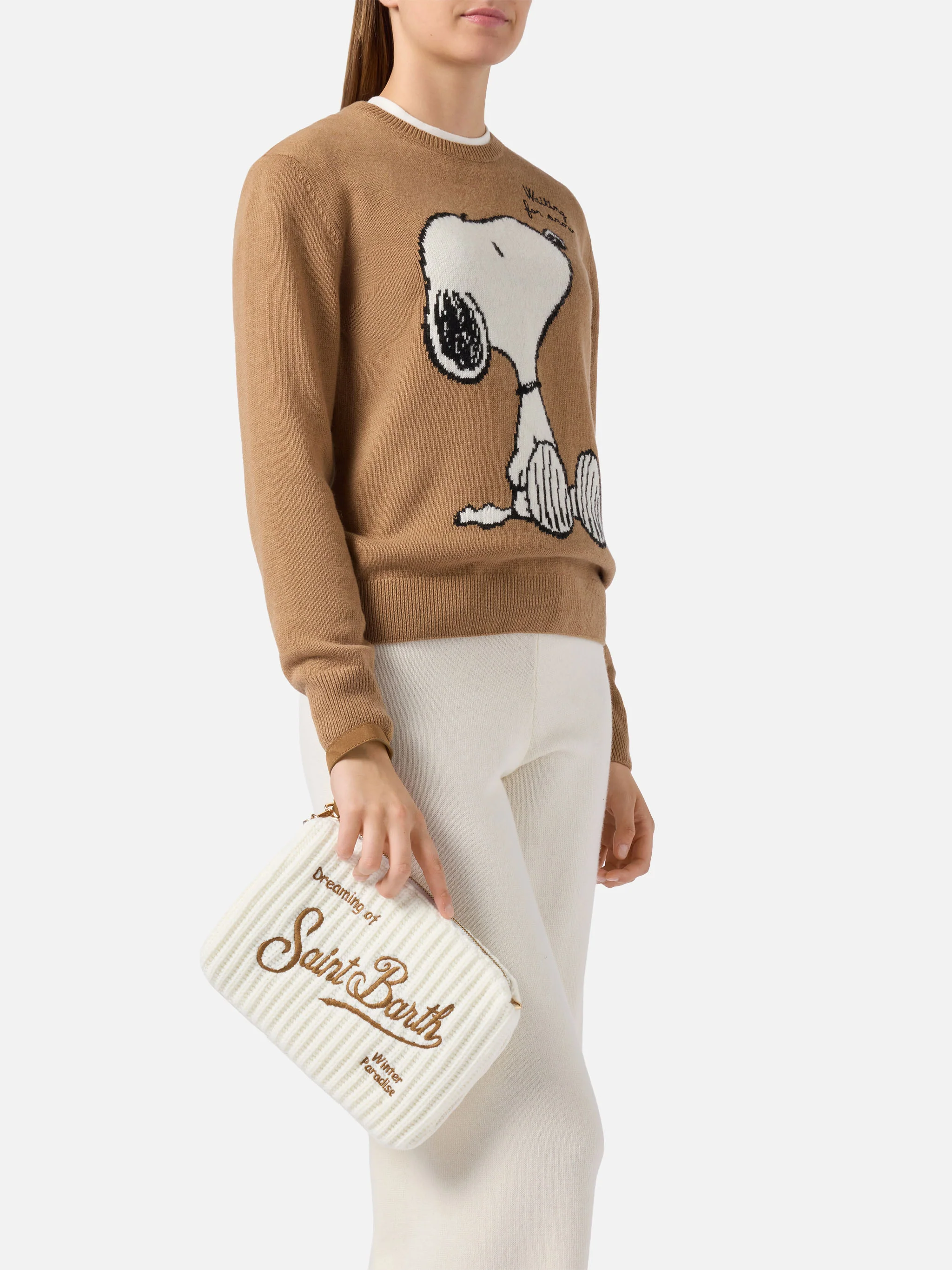 Borsa crossbody Parisienne Wool Rib in misto lana a coste bianca - Image 2