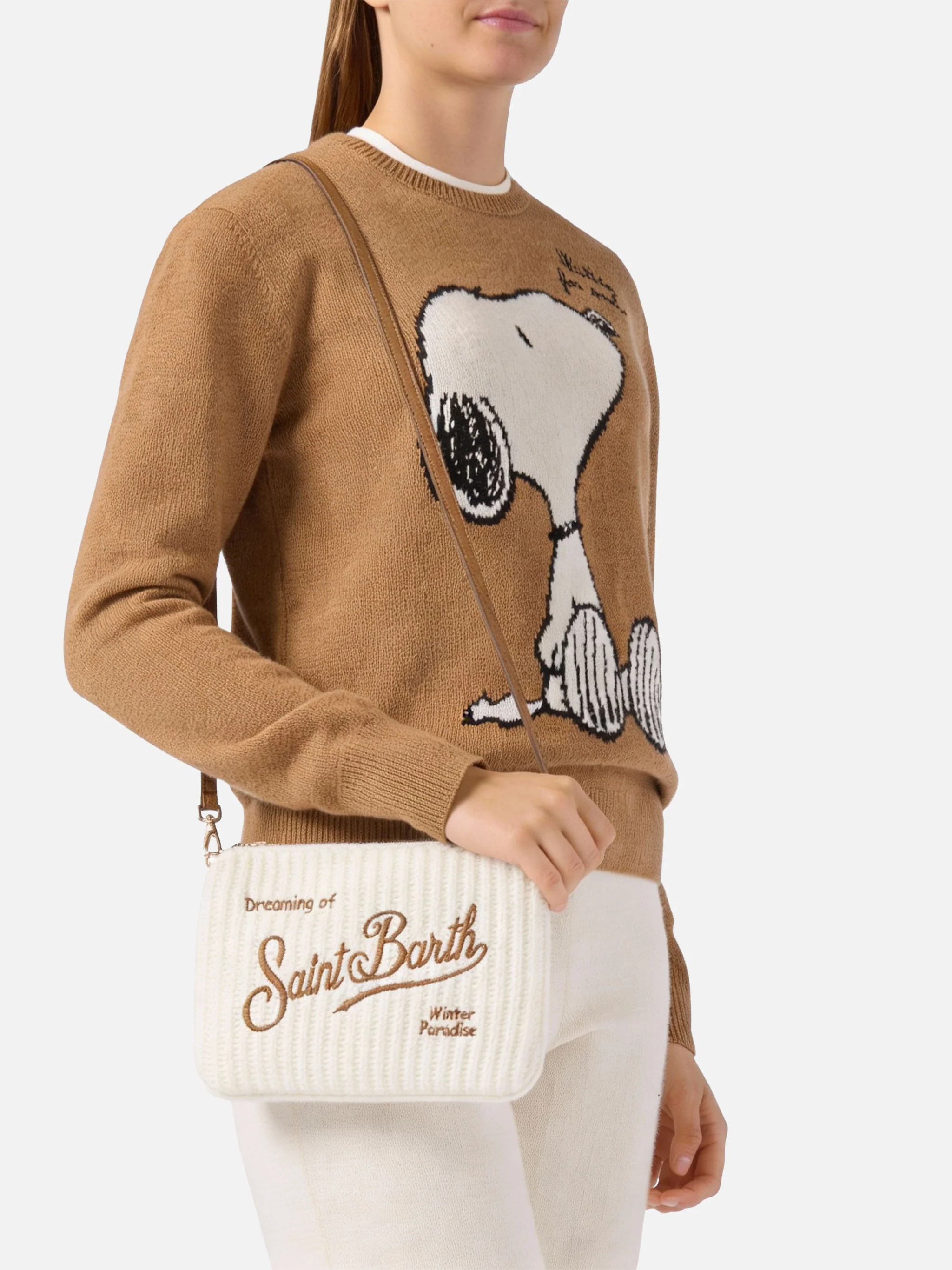 Borsa crossbody Parisienne Wool Rib in misto lana a coste bianca - Image 4