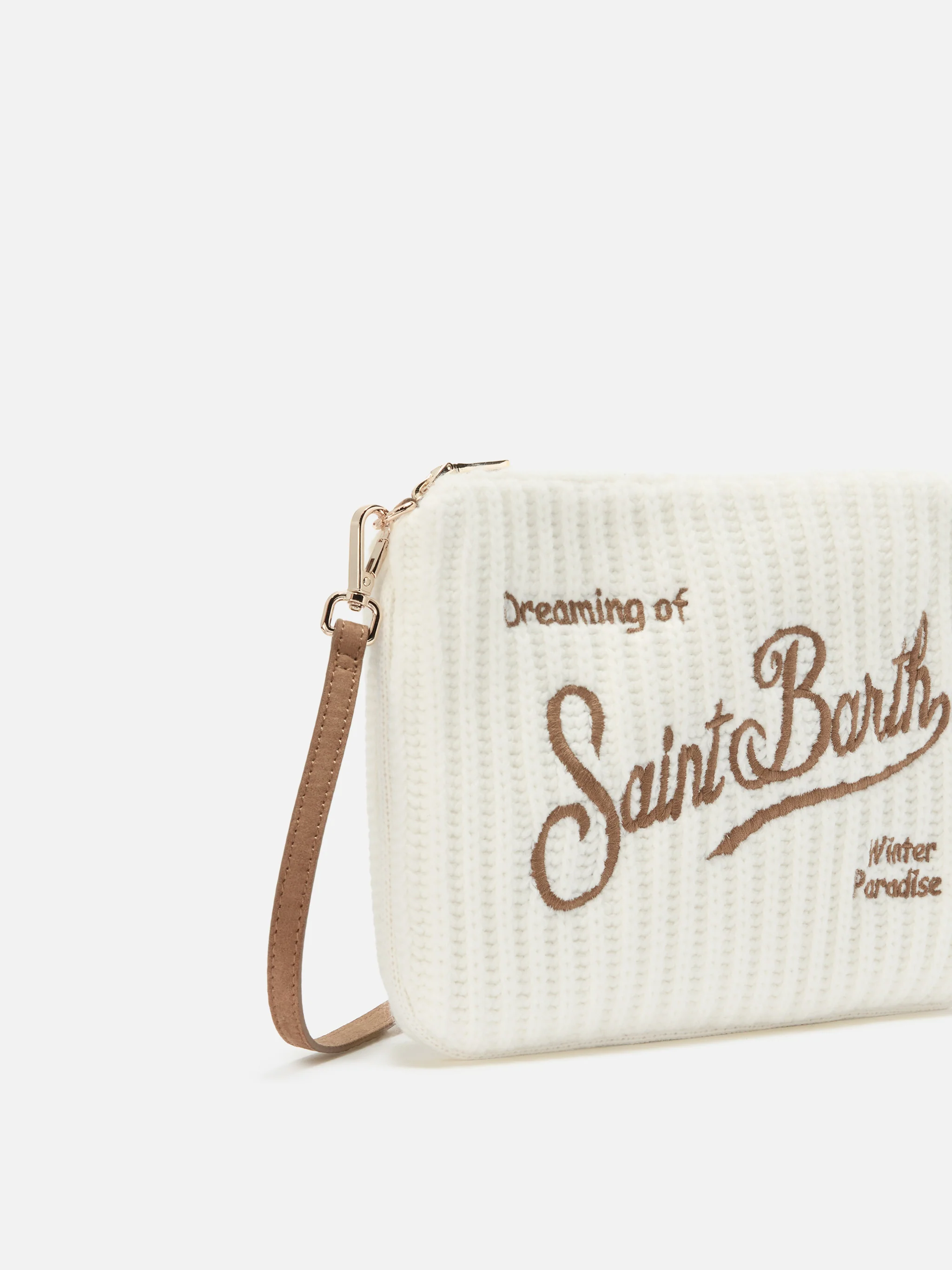 Borsa crossbody Parisienne Wool Rib in misto lana a coste bianca - Image 5