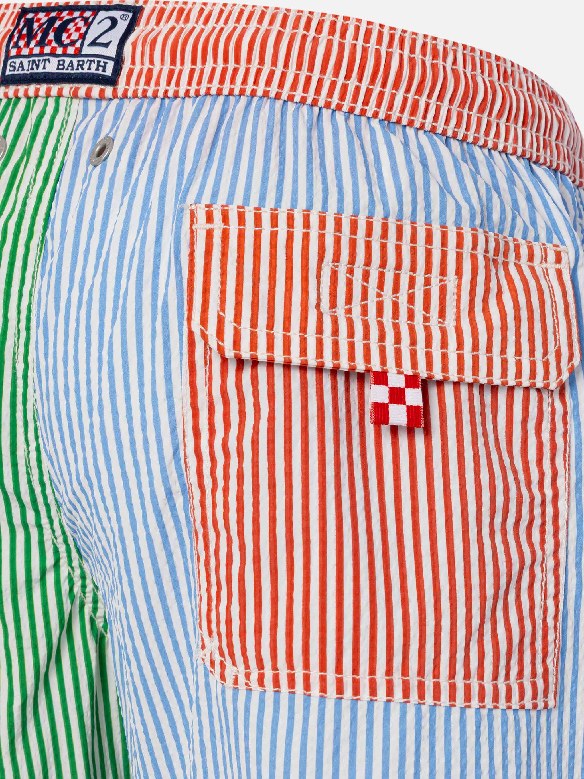 Costume mare Patmos Jr media lunghezza in seersucker rigato - Image 3