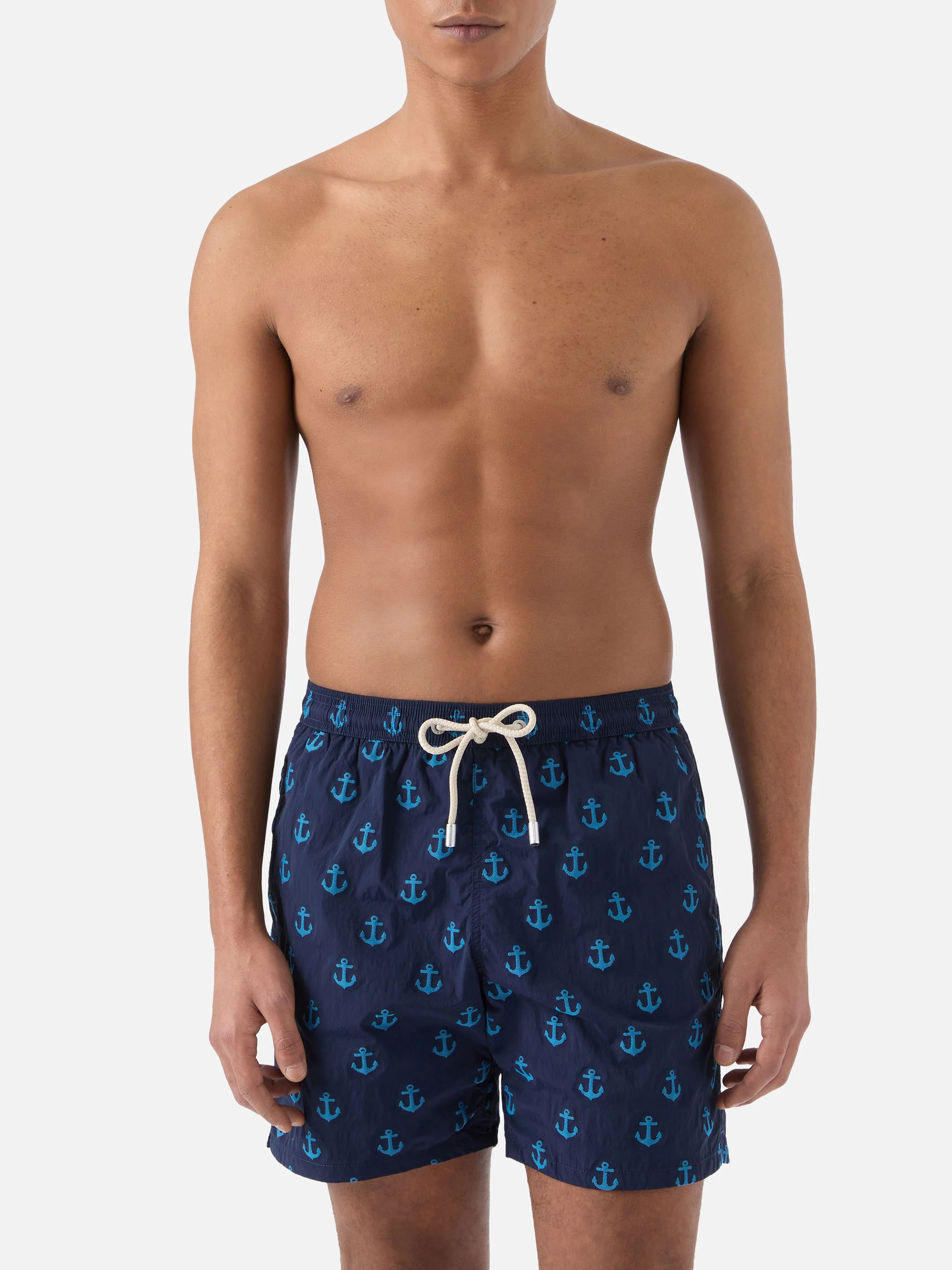 Costume mare Patmos blu con stampa ancore all-over - Image 3