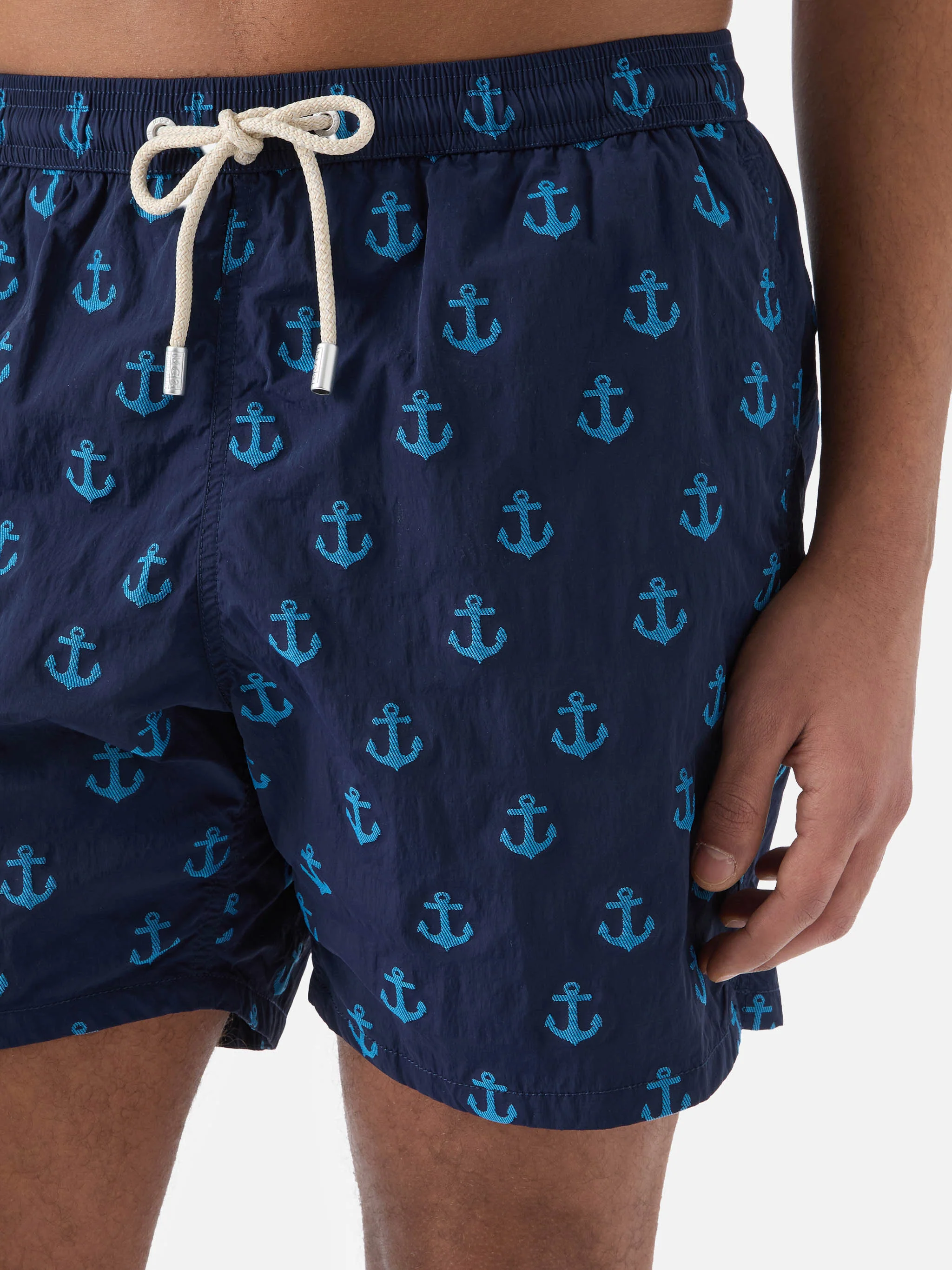 Costume mare Patmos blu con stampa ancore all-over - Image 4